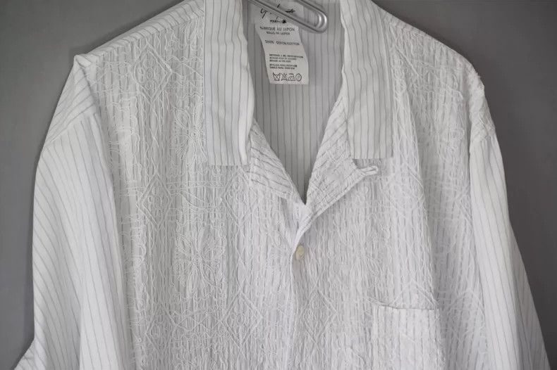 Yohji Yamamoto Yohji Yamamoto80SS Window Embroidered Stripe Shirt 2503-Nex Size US M / EU 48-50 / 2 - 2 Thumbnail