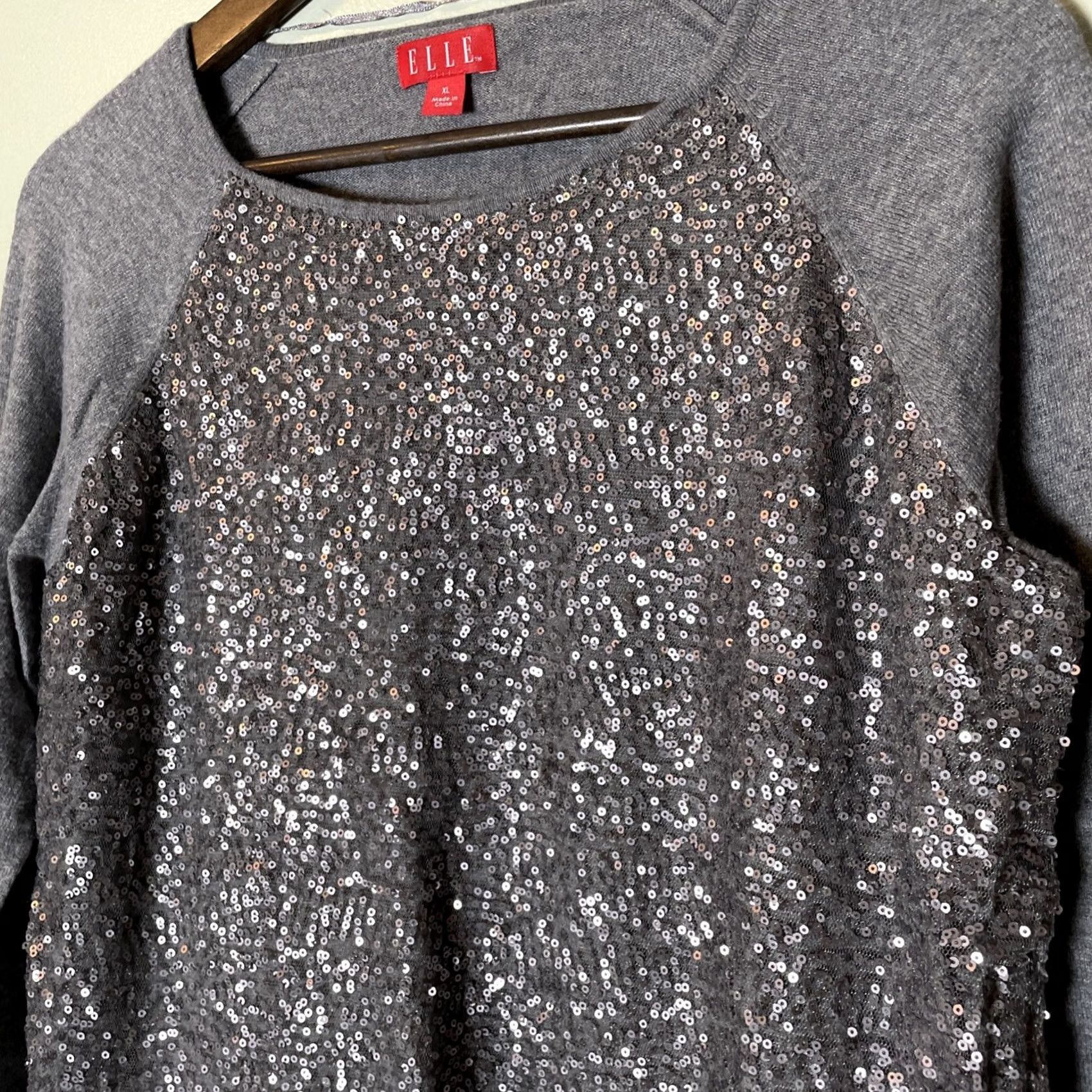 Vintage VINTAGE ELLE Sequin Front Pullover Sweater Gray Knit XL Women Raglan Long Sleeve Crew Neck 90s Grunge Fairy Holiday Size XL / US 12-14 / IT 48-50 - 3 Thumbnail