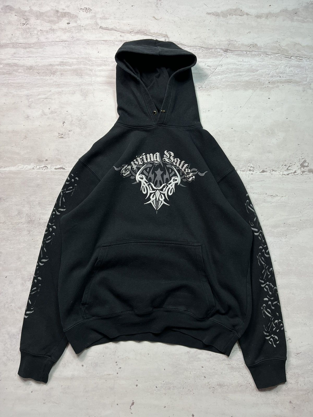 Band Tees × Vintage Vintage Demonic Tribal Hoodie Washed Band Metal Rock 90s Size US L / EU 52-54 / 3 - 3 Thumbnail