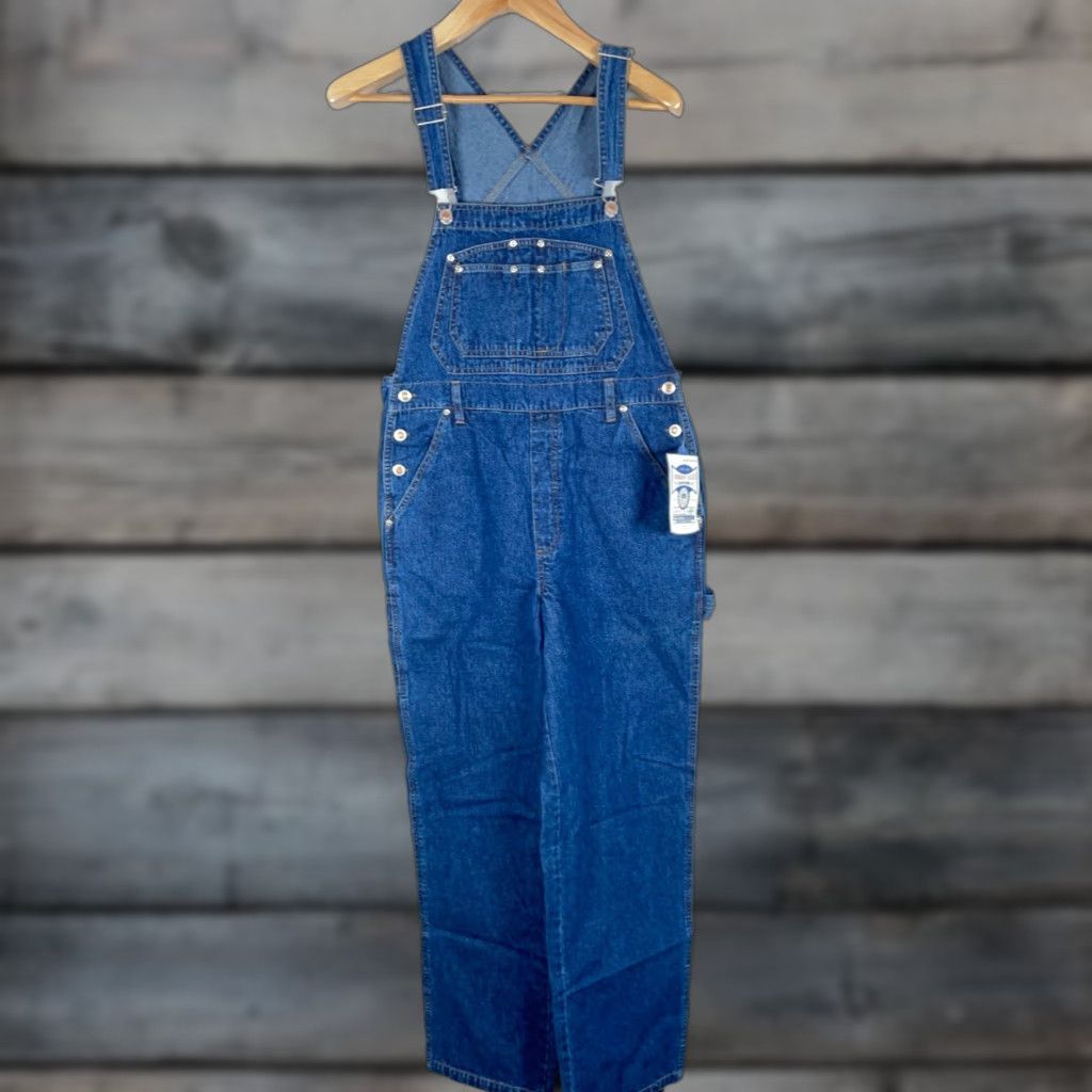 Denime VINTAGE 90s Denim Bib Overalls Women's Medium Blue Jean Baggy Grunge Skater Unworn Andrew's Blues Jeansworks Overall Pockets Size 32" / US 10 / IT 46 - 1 Thumbnail