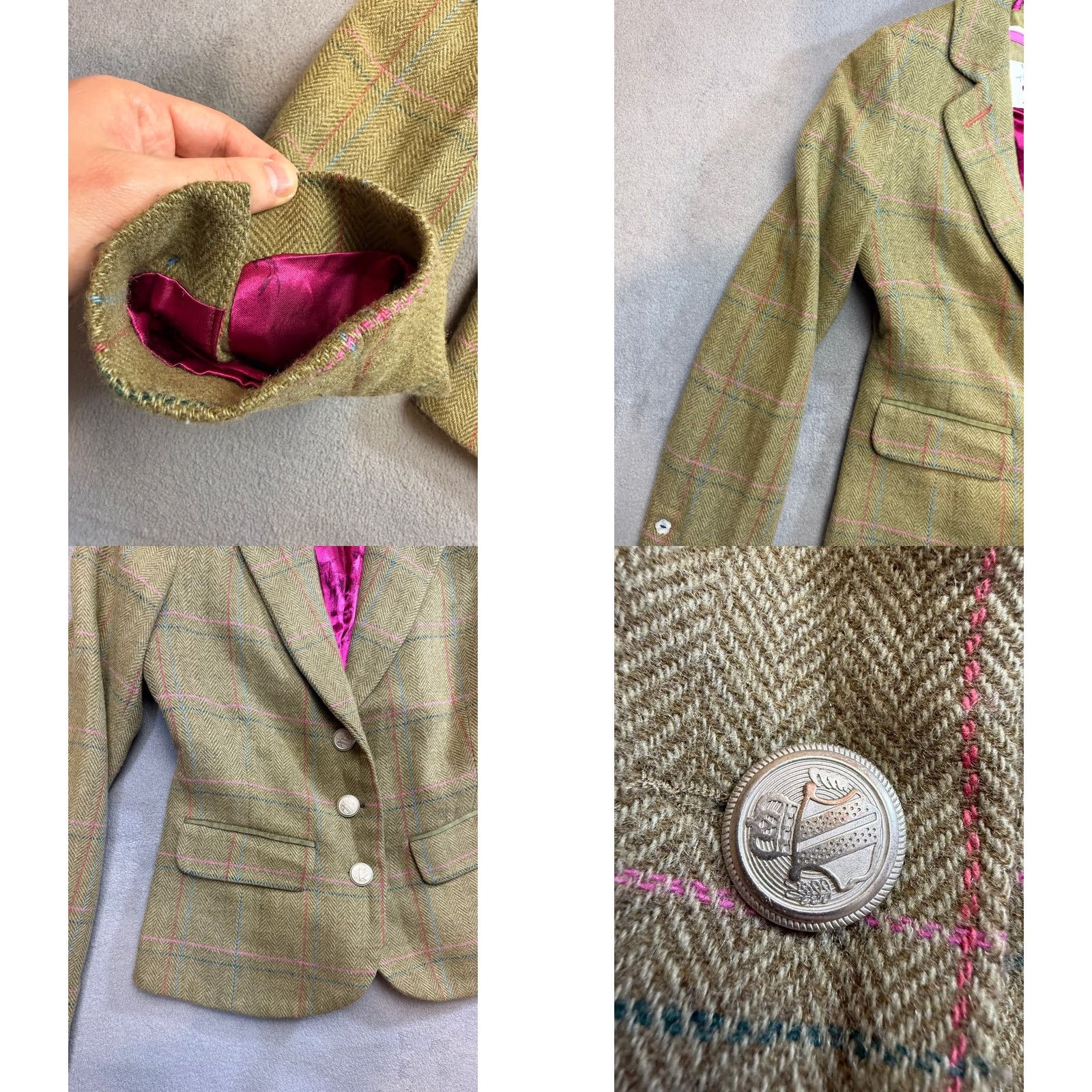 Vintage NESS Tweed Wool Blazer Jacket Green Womens UK 10 US 8 Blazer Wool Green Womens 90s Tuxedo style Size M / US 6-8 / IT 42-44 - 8 Thumbnail