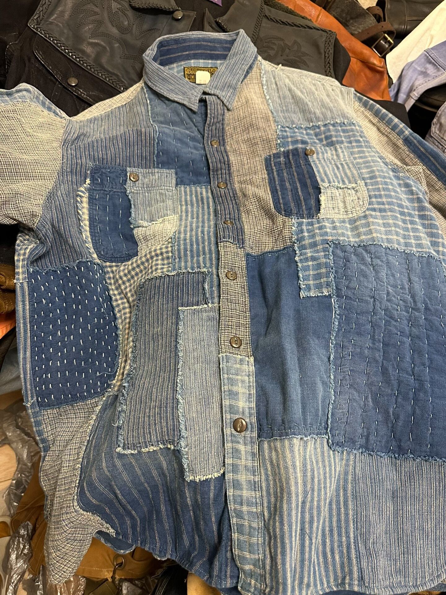 RRL Ralph Lauren rrl patchwork blue dye shirt Size US XL / EU 56 / 4 - 1 Thumbnail
