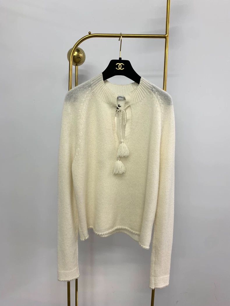 Dior Dior Little bee white tassel cashmere sweater Size S / US 4 / IT 40 - 1 Thumbnail