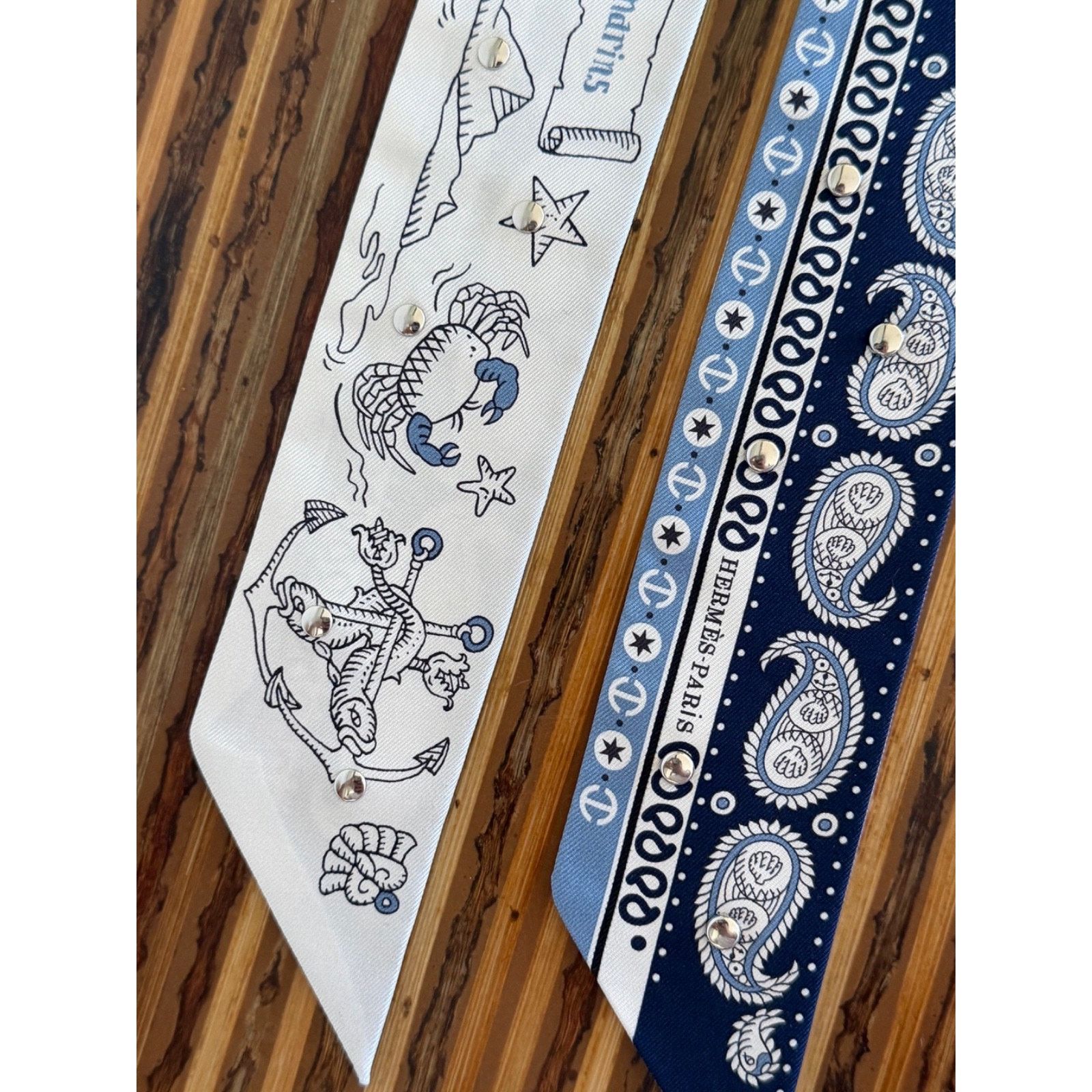 Hermes Hermes Scarf Twilly Tatouages Marins Bandana Silk Blue Jean Size ONE SIZE - 14 Thumbnail