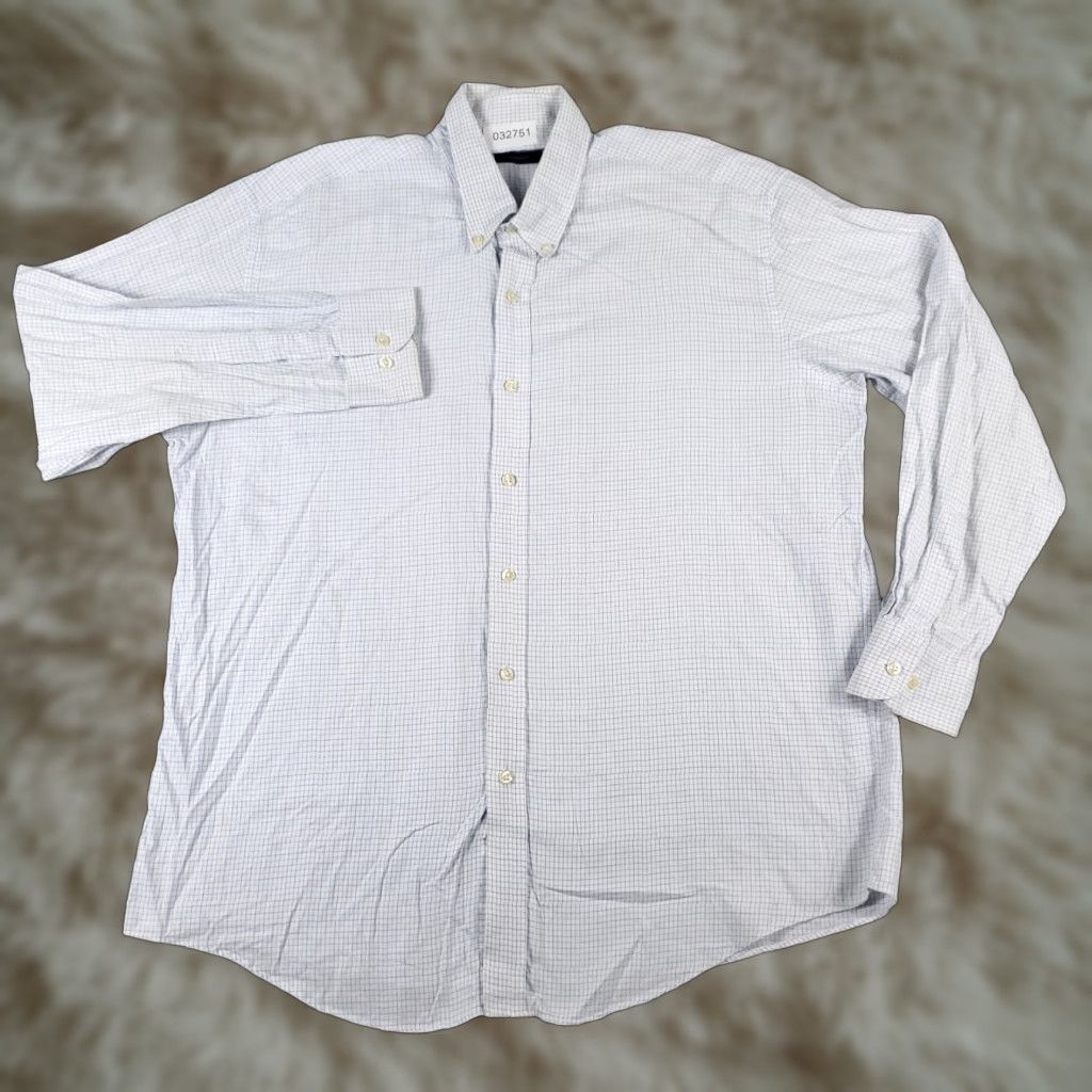 Nautica Nautica Dress Shirt Mens 17 Blue White Check Long Sleeve Button Up Cotton 100% Formal Casual Wedding Mens Size 46R - 1 Thumbnail