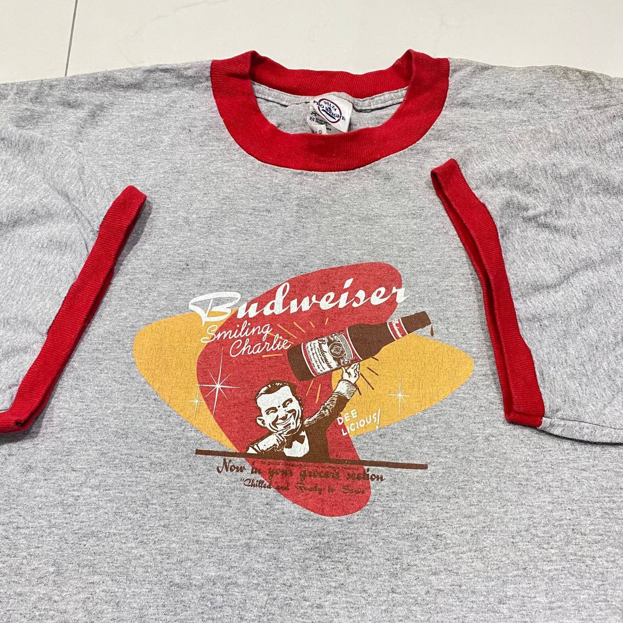 Budweiser × Vintage 00s 2005 Budweiser Smiling Charlie Ringer Tshirt Size US XL / EU 56 / 4 - 1 Thumbnail