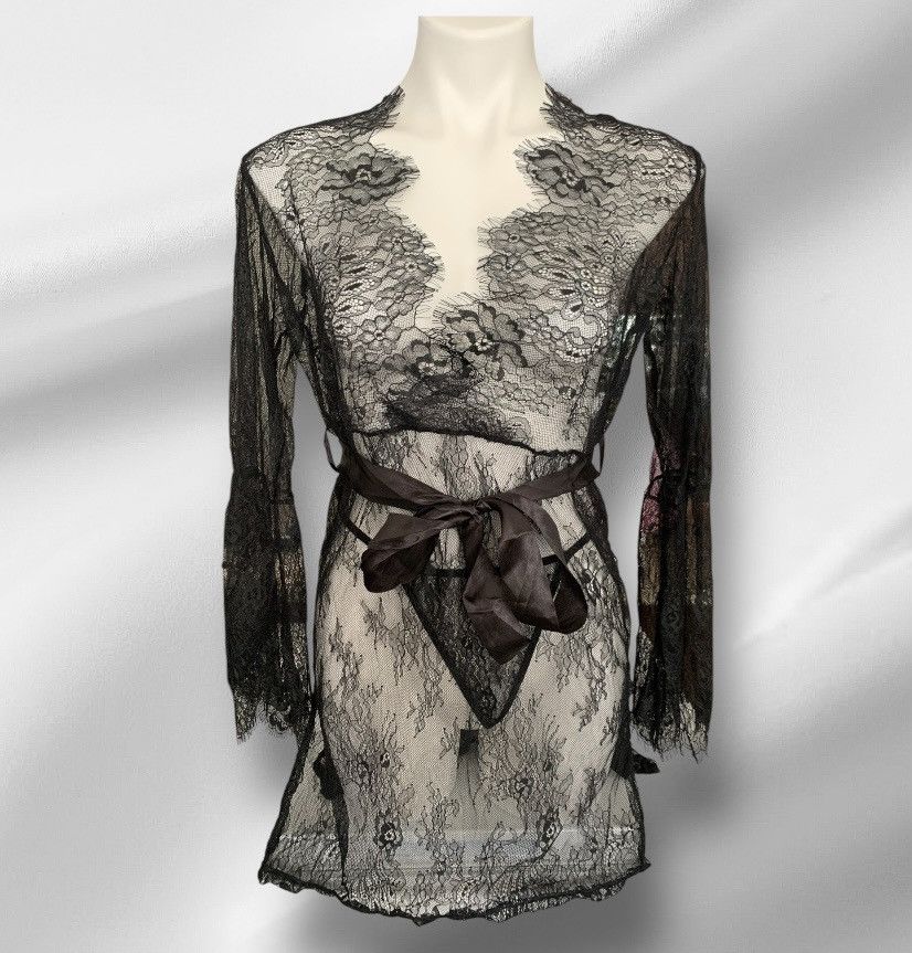Designer NWT Long Sleeve Sheer Dress Robe Thong Set Black Size M / US 6-8 / IT 42-44 - 1 Thumbnail