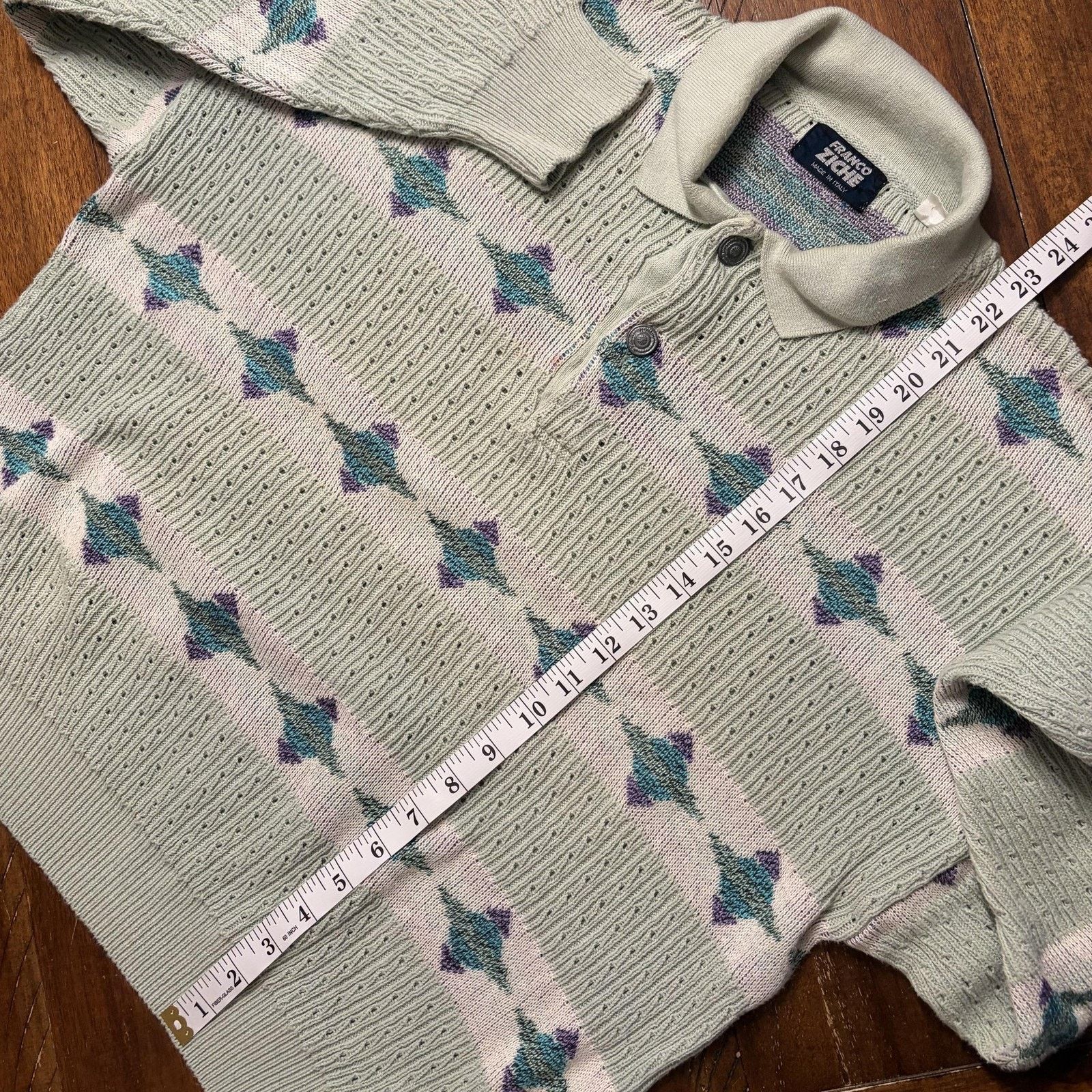 Vintage Vtg Franco Ziche Sweater Mens M Gray Argyle Knit Polo Italy Size US M / EU 48-50 / 2 - 9 Thumbnail
