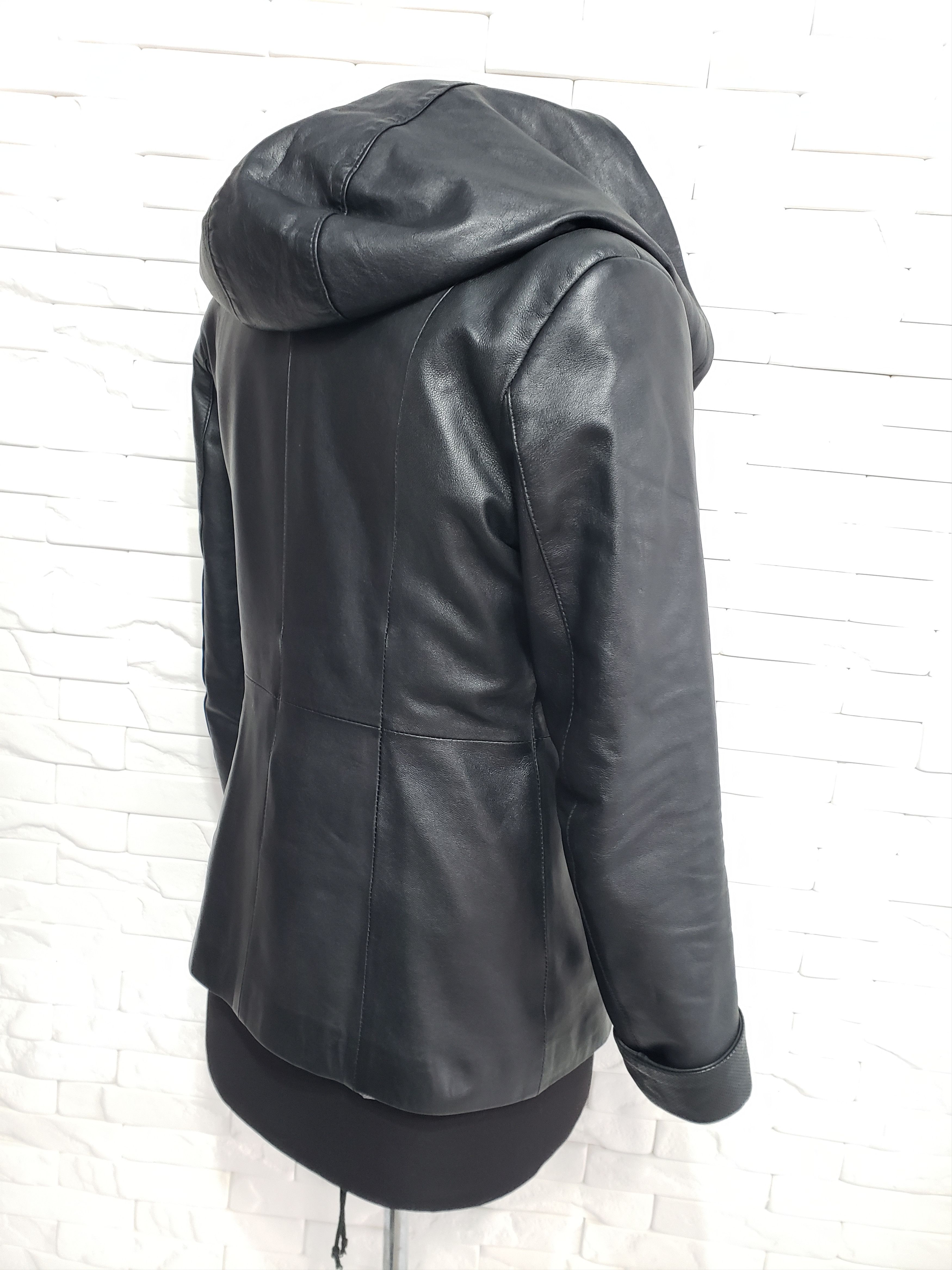 Genuine Leather × Uniqlo Black women's leather jacket with a hood. Size L / US 10 / IT 46 - 6 Thumbnail