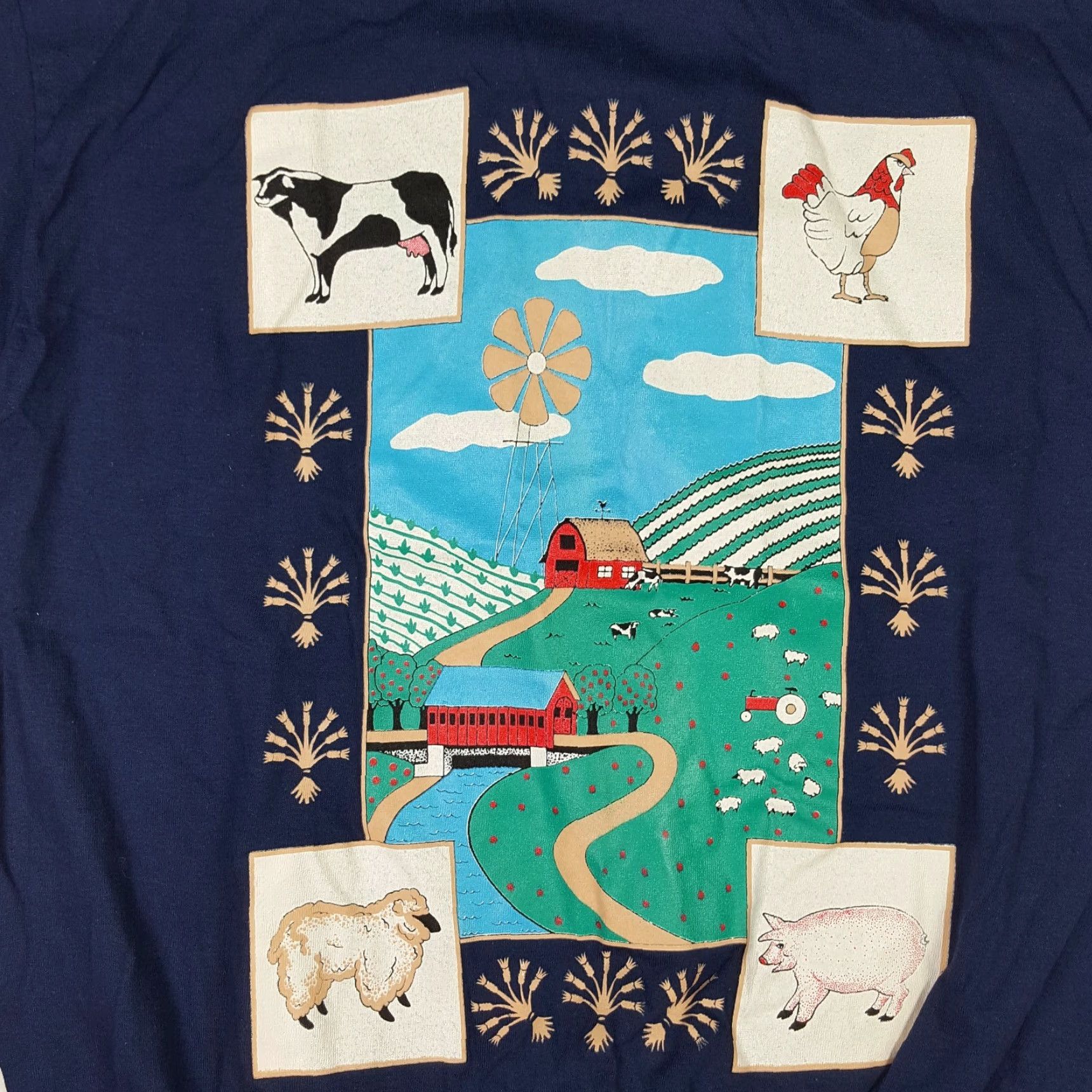 Vintage VINTAGE 90s Farm Animals Cow Chicken Men's T Shirt Crewneck Navy Blue Size M Sarah Renata Size US M / EU 48-50 / 2 - 2 Thumbnail
