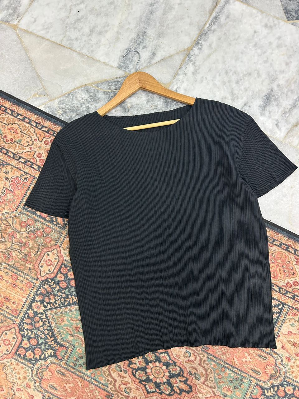 Issey Miyake Issey Miyake Black Pleated Short Sleeve Top Size US M / EU 48-50 / 2 - 1 Thumbnail