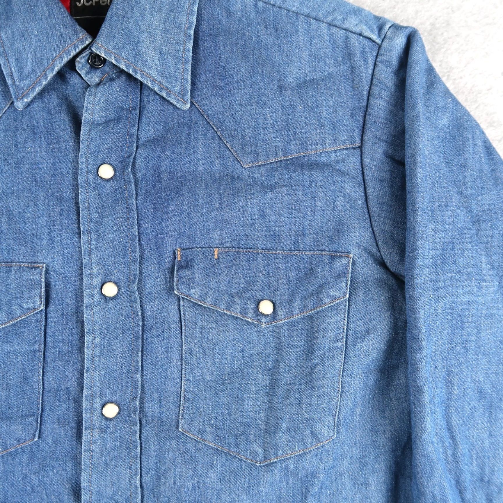 JCPenney VINTAGE JC Penney Denim Pearl Snap Western Shirt S Adult Small Blue Cotton Lined 80s Western Mens Size US S / EU 44-46 / 1 - 3 Thumbnail