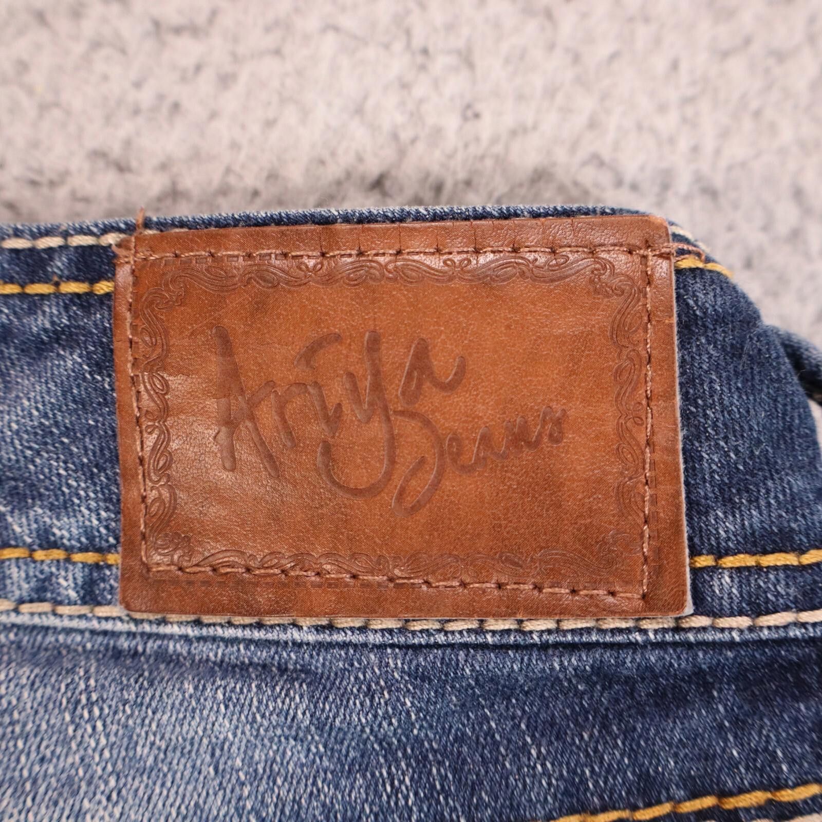Designer Ariya jeans womens 11/12 blue denim embroidered stretch dist Size 34" / US 12 / IT 48 - 10 Thumbnail