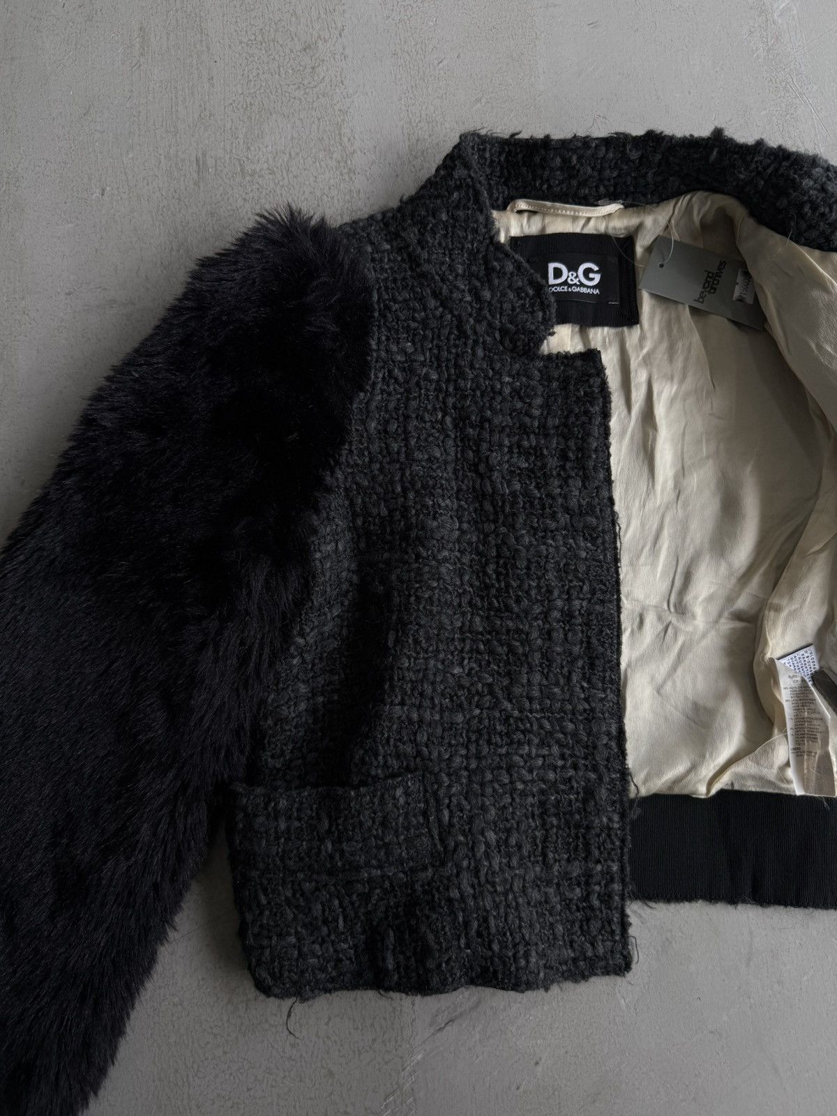 Dolce & Gabbana Archive D&G - Tweed Fur Cropped Jacket Size S / US 4 / IT 40 - 9 Thumbnail