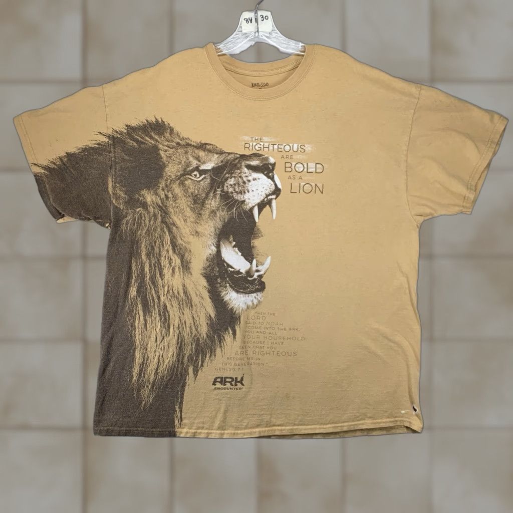 Vintage VINTAGE Christian T Shirt Men 2X Cotton Genesis 7:1 Lion Graphic Short Sleeve Brown 2000s Retro Size US XXL / EU 58 / 5 - 1 Thumbnail