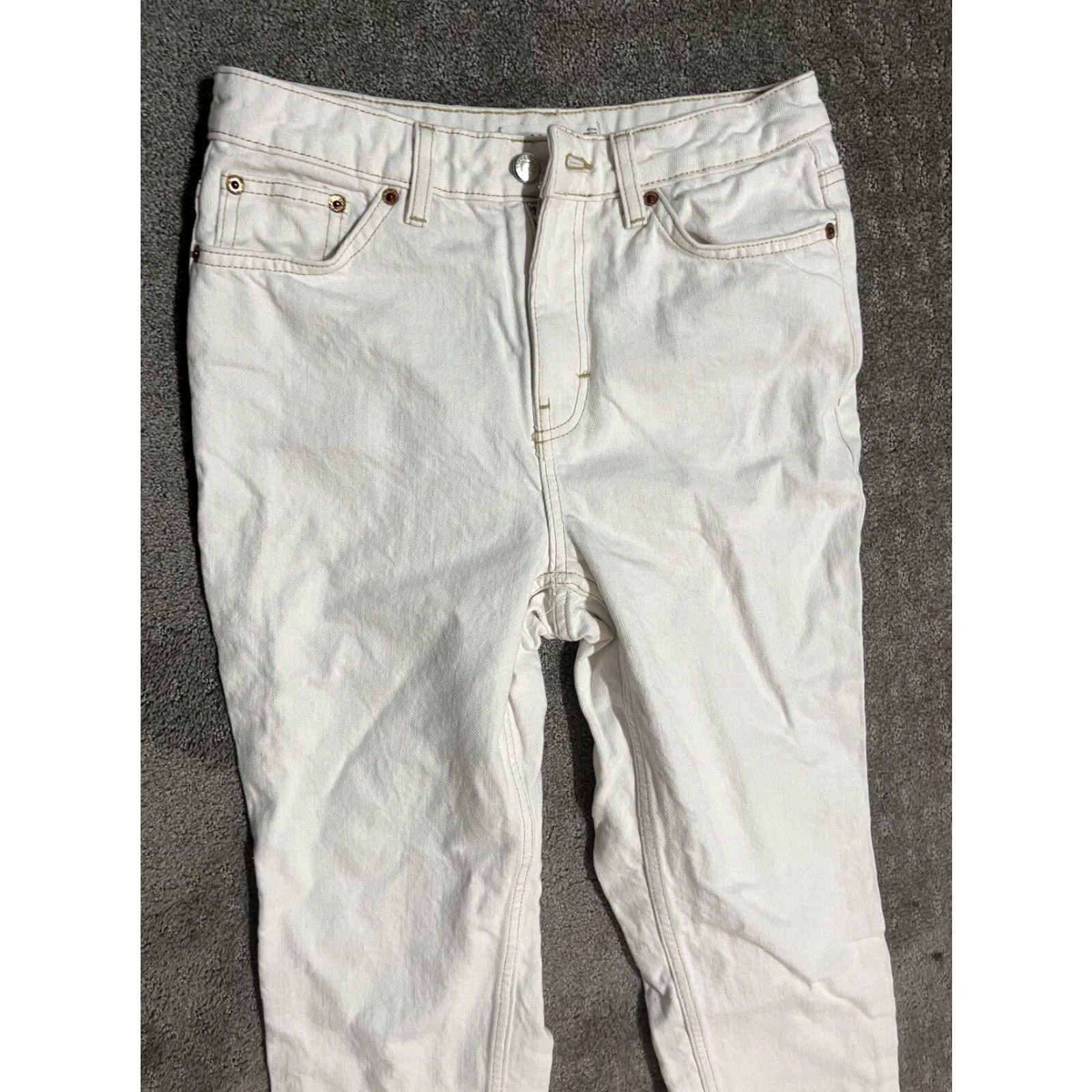 Topshop Topshop Jeans Womens 28 Petite White Denim High Rise Cropped Mom 5-Pocket Size 28" / US 6 / IT 42 - 2 Thumbnail