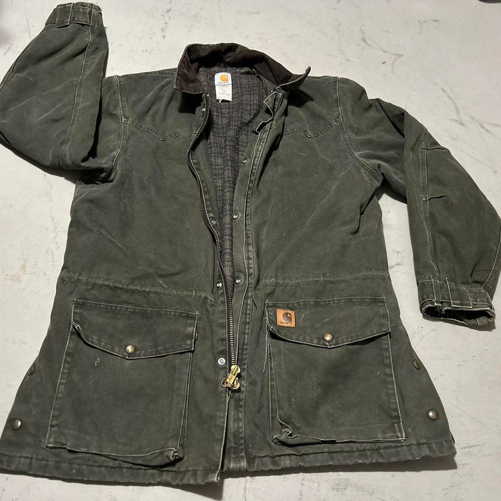 Carhartt **Vintage 90s Oliver Green Carhartt Blanket Lined Work Coat Size US XL / EU 56 / 4 - 1 Thumbnail