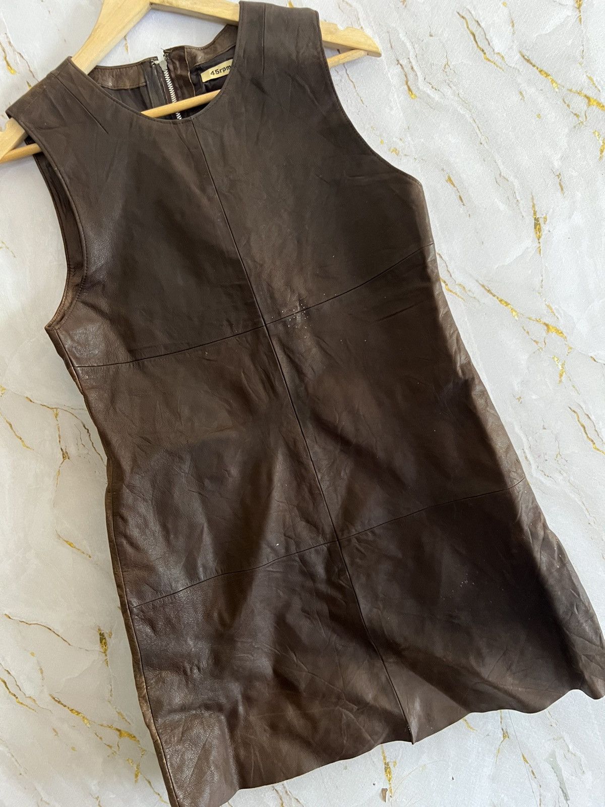 45rpm 45rpm Brown Leather Sleeveless Dress – Japanese Designer Size S / US 4 / IT 40 - 3 Thumbnail