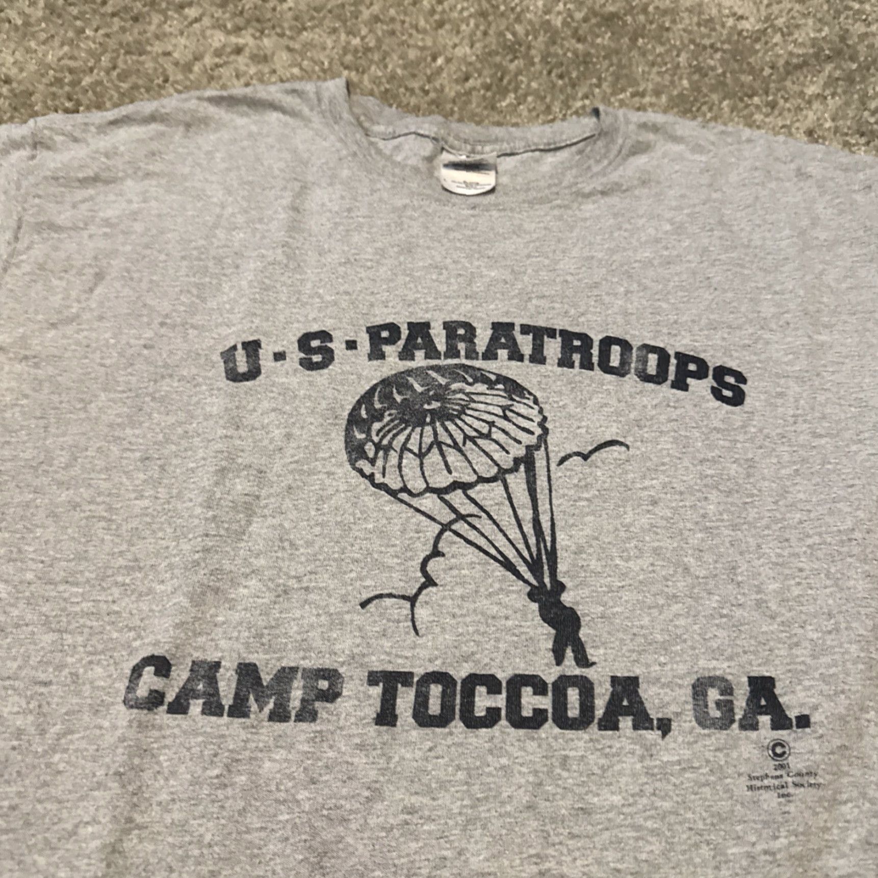 Gildan VINTAGE U.S. Army T-Shirt Paratroops Camp Toccoa Georgia Large Gray Gildan Mens Regular L Size US L / EU 52-54 / 3 - 3 Thumbnail
