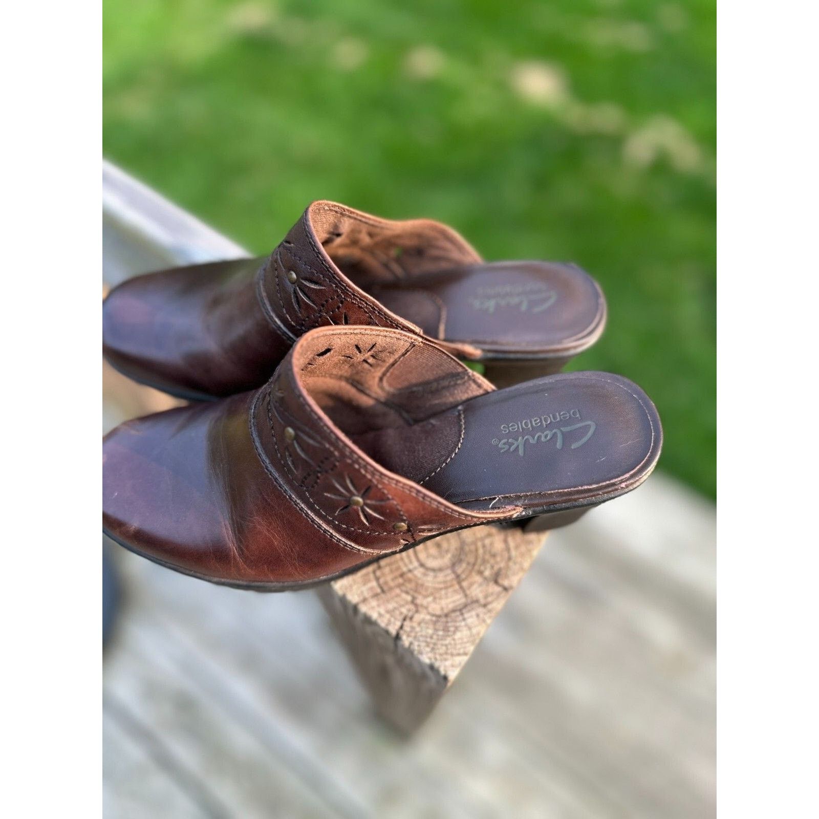 Clarks Clarks Bendables Wedge Clogs Brown Leather Womens Size 7.5 M Size US 7.5 / IT 37.5 - 10 Thumbnail