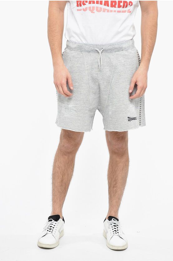 image of Dsquared2 Fleeced Shorts With Metal Details in Grey, Men's (Size 34)