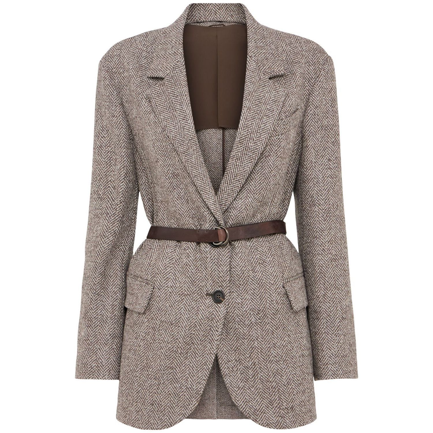 Brunello Cucinelli BRUNELLO CUCINELLI Belted Brown Wool Blazer Jacket New & Aut Size S / US 4 / IT 40 - 1 Thumbnail