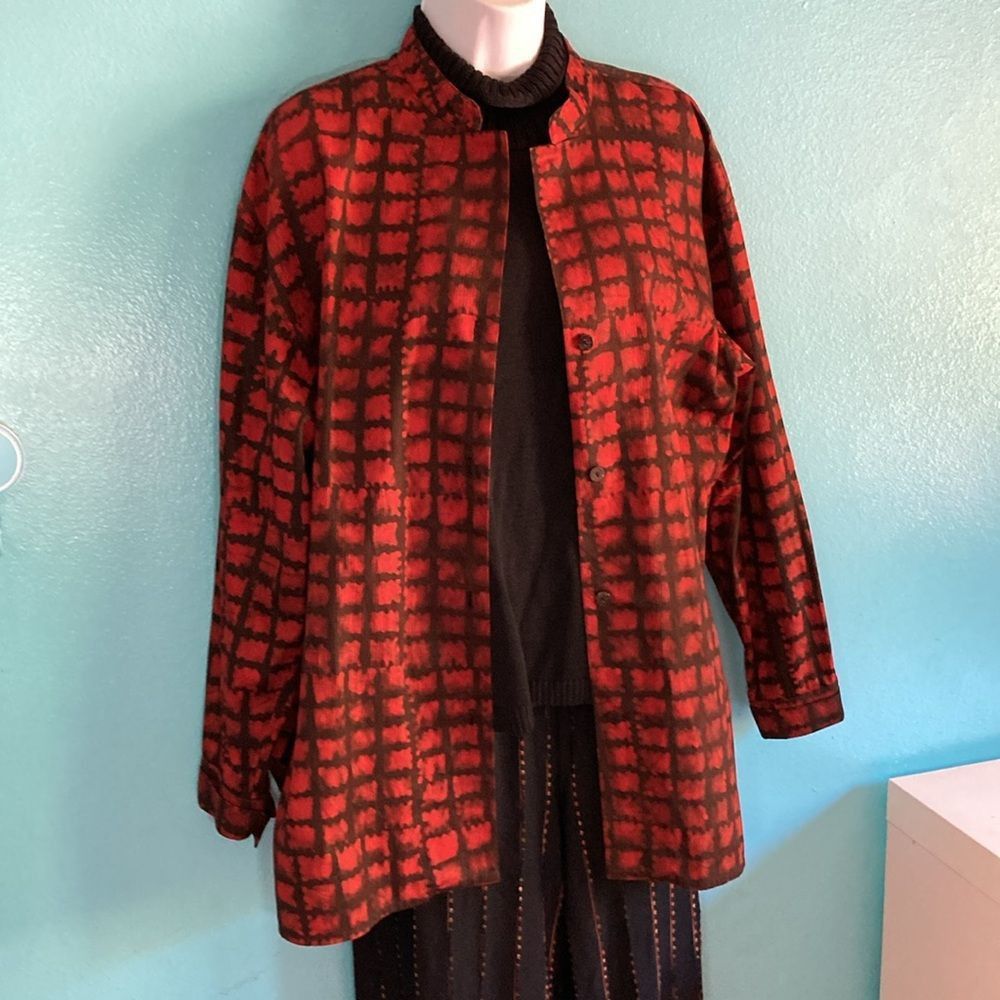 Vintage MIM Made in Marrakesh Cotton Tunic Blouse Red & Black Oversi Size ONE SIZE - 4 Thumbnail