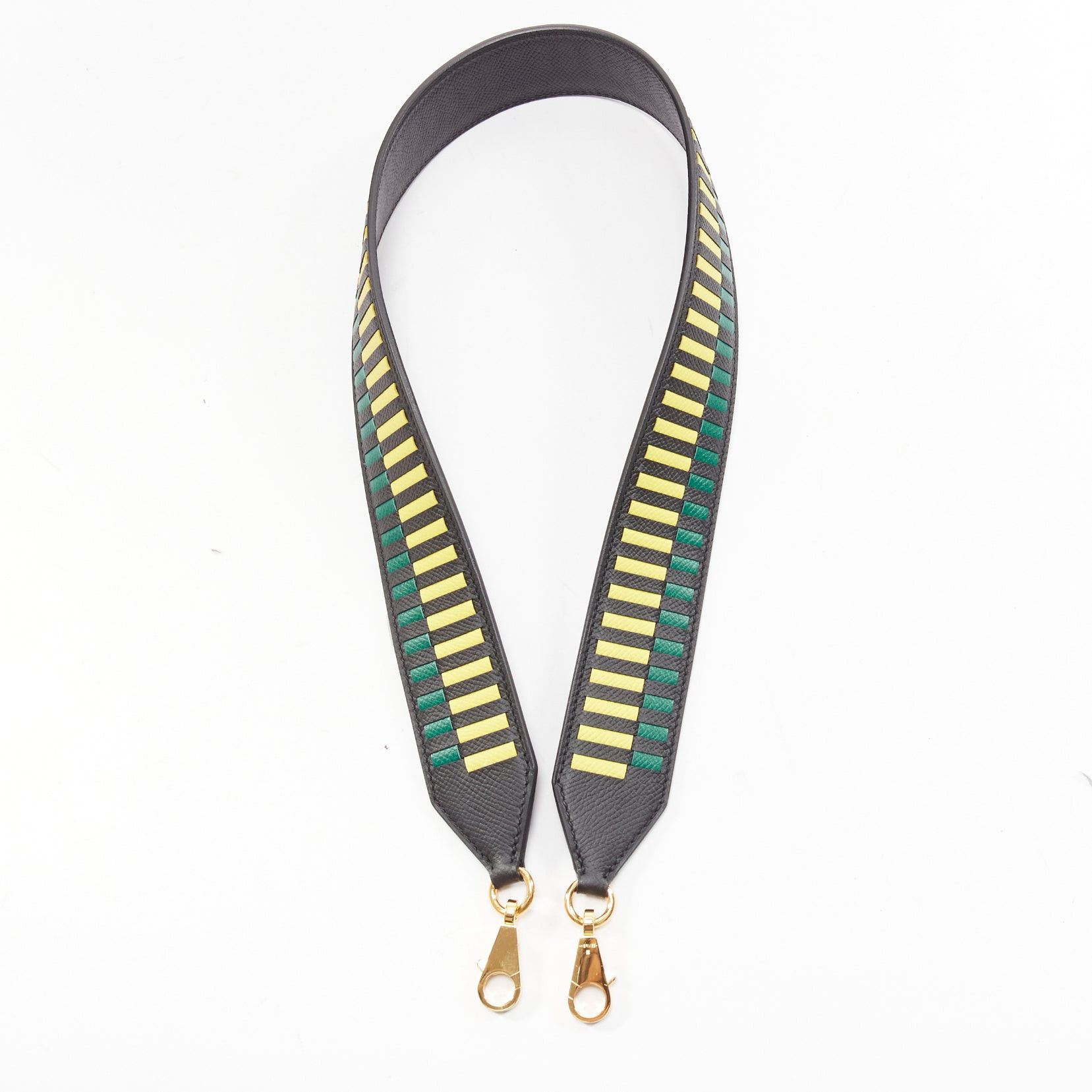 Hermes HERMES Sangle Cavale 40 green yellow black woven togo leather gold hardware long strap Size ONE SIZE - 1 Thumbnail