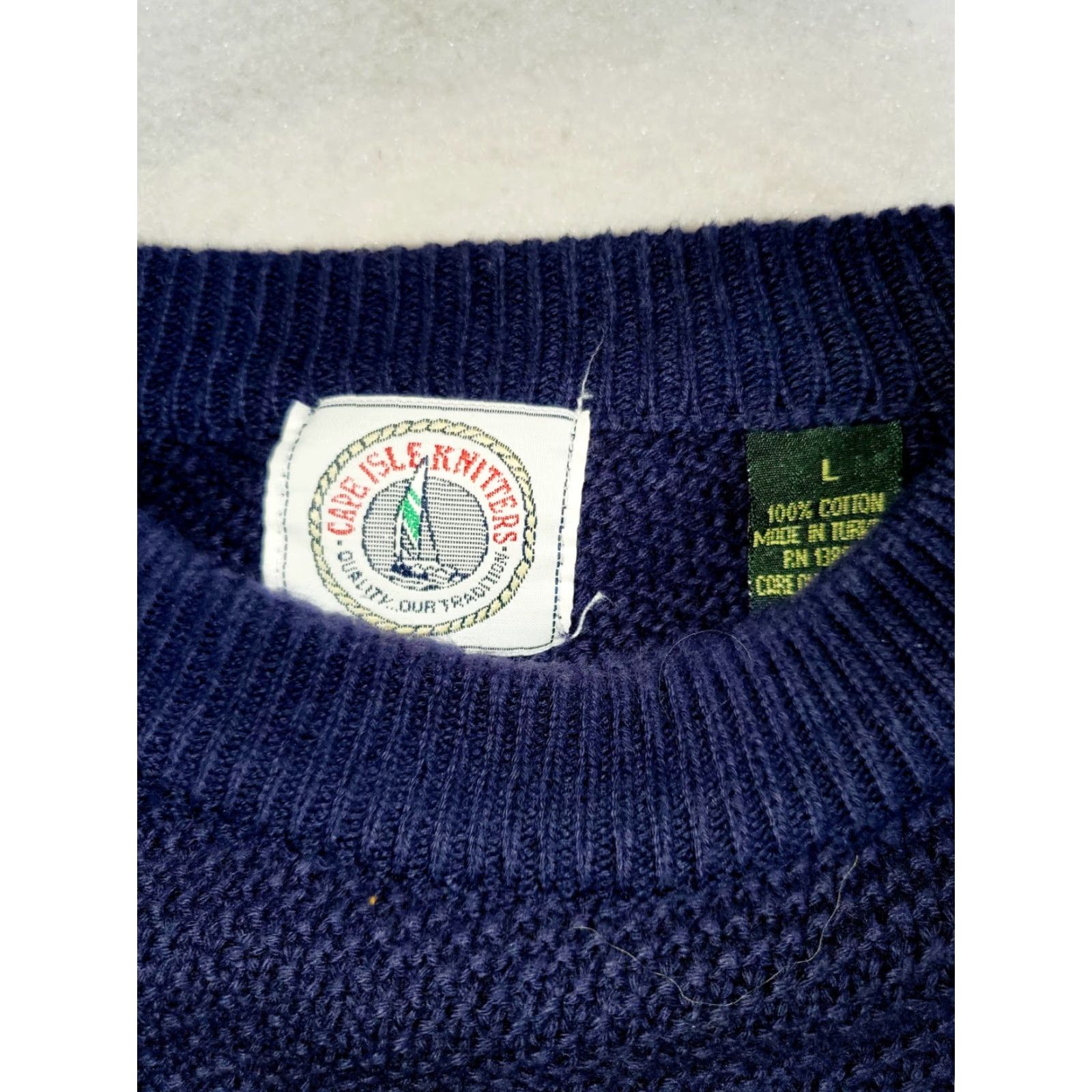 Vintage VINTAGE Cape Isle Knitters Mens Navy Blue 100% Cotton Golf Sweater Mens Size L Navy Blue Size US L / EU 52-54 / 3 - 3 Thumbnail