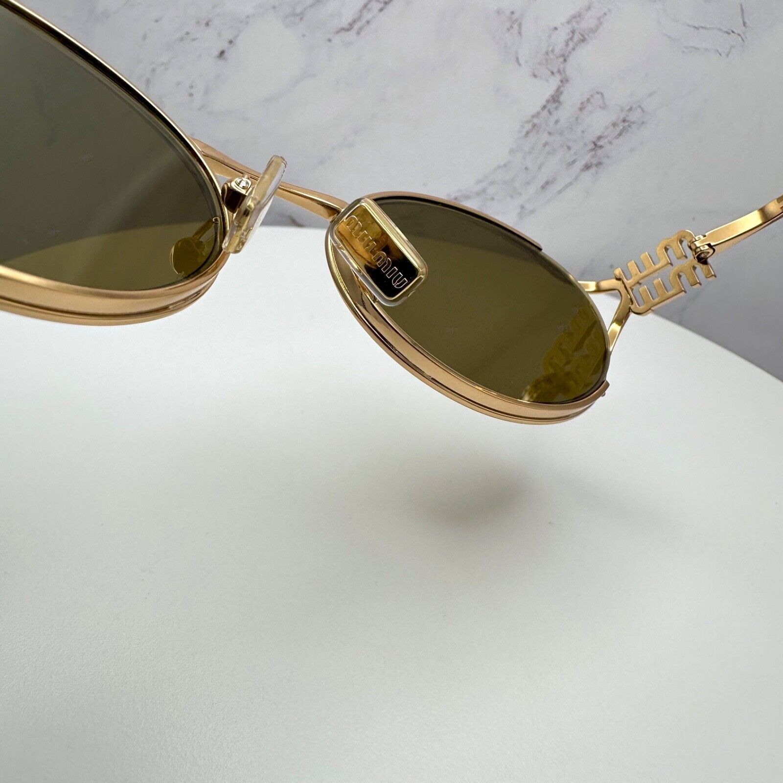 Miu Miu New MIU MIU Sunglasses Gold Oval Skinny Metal Frame Italy Size ONE SIZE - 10 Thumbnail