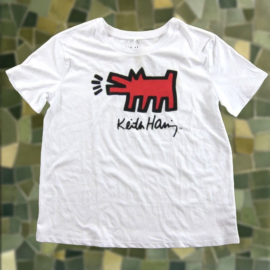 Vintage Keith Haring T-Shirt Women NWT Short Sleeve Barking Dog White Red Black Small Size S / US 4 / IT 40 - 1 Thumbnail
