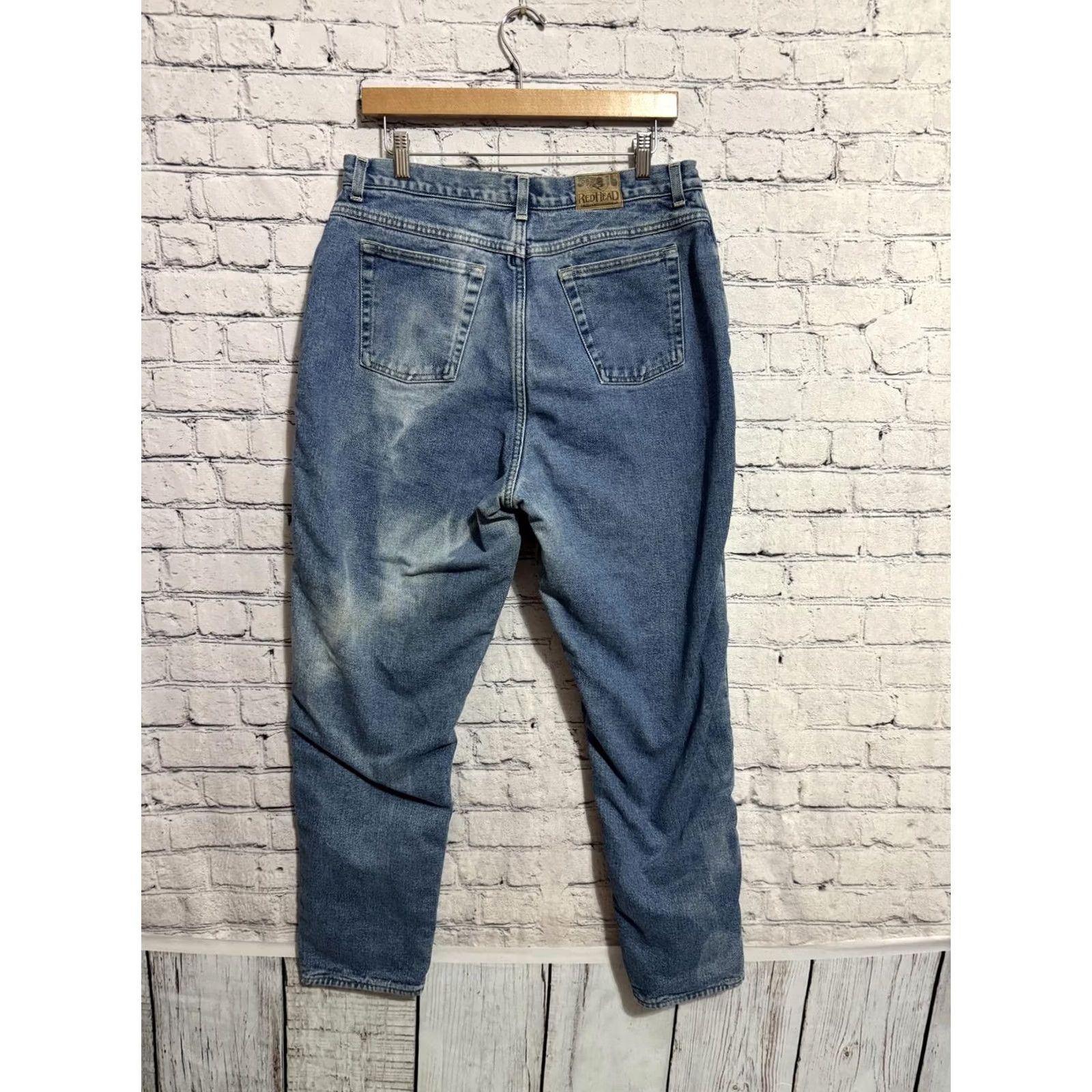 Denime RedHead Jeans Men's Denim Blue Regular 34x28.5 Cotton Pocket Button Work Casual 36 in. Regular Mens Button Closure Solid Vintage No N/A Size US 34 / EU 50 - 6 Thumbnail