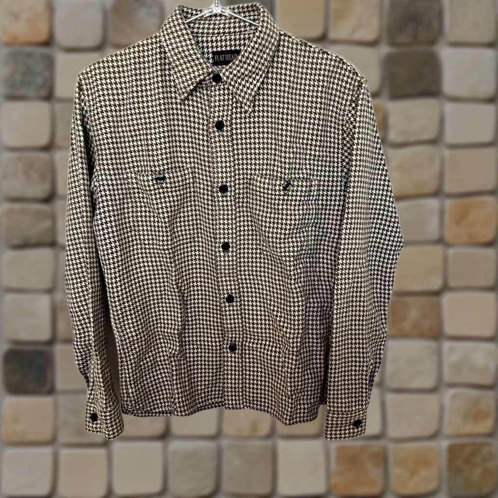 The Flat Head THE FLAT HEAD Heavy Flannel Shirt hound's-tooth Brown Work Casual Shirt Men 36 Brown White Flannel Button-Up Cotton Long Sleeve Collared 90s? Size US M / EU 48-50 / 2 - 1 Thumbnail