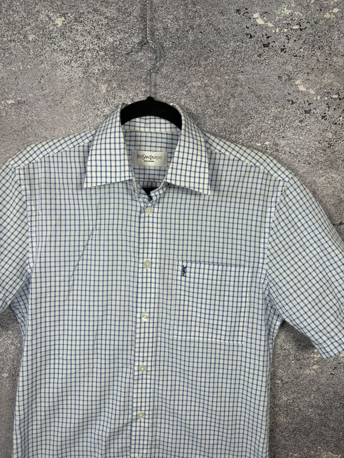 Vintage × Yves Saint Laurent Yves Saint Laurent YSL Check Shirt White Blue Small Size US S / EU 44-46 / 1 - 3 Thumbnail