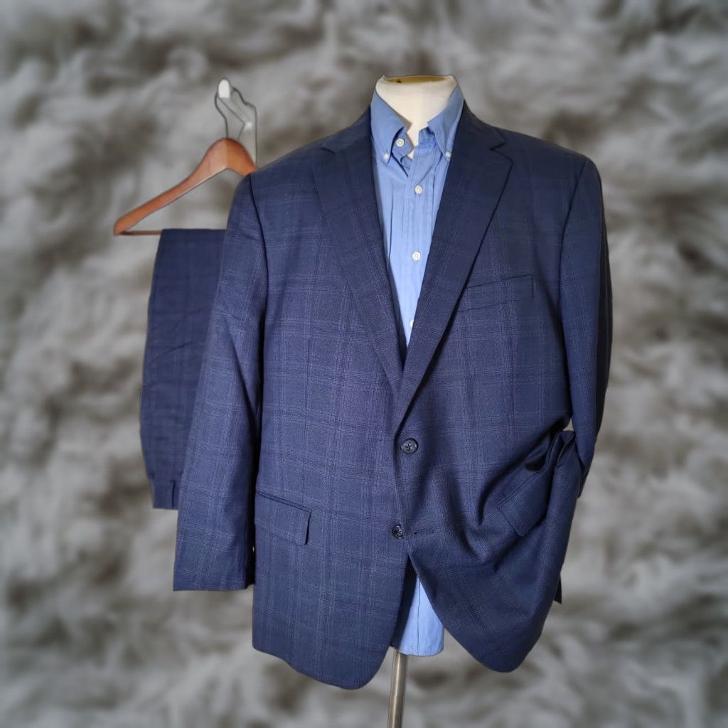 Hart Schaffner Marx Hart Schaffner Marx NY Fit 48R red Blue Plaid 2-piece DRAGO Suit Jacket Pants Size 48R - 1 Thumbnail