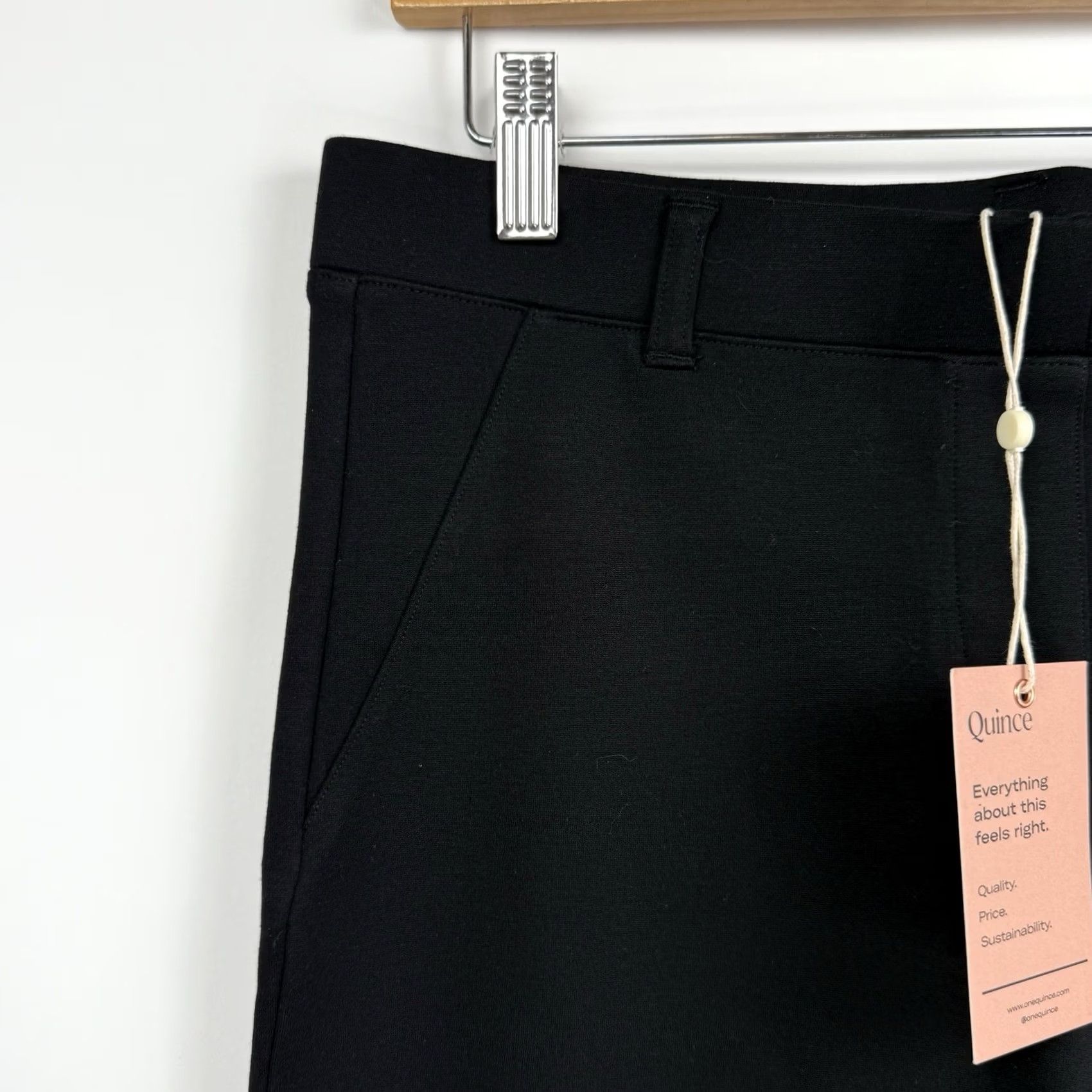 Quince Quince Womens Petite Black Ultra Stretch Ponte Pants Straight Leg NWT Size 32" / US 10 / IT 46 - 4 Thumbnail