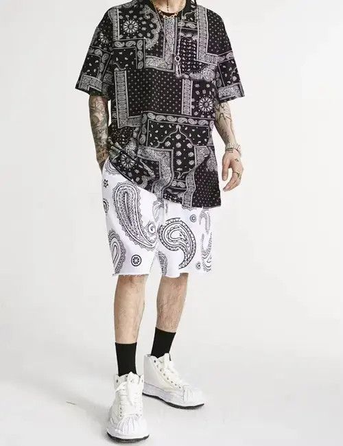 Jean Indigo Union Japan White Big Bandana Paisley Aloha Shorts Size US 33 - 3 Thumbnail