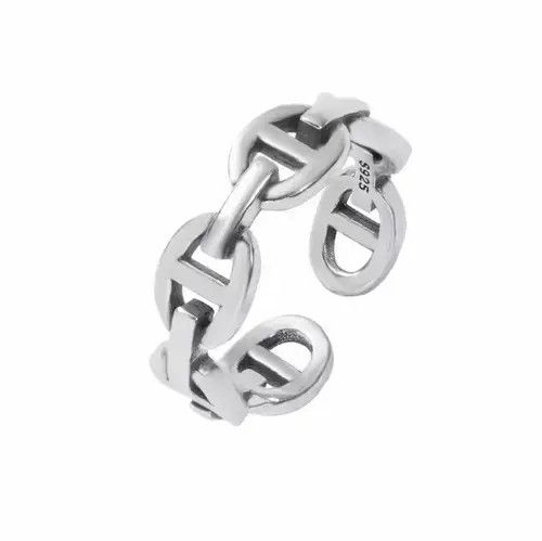 Jewelry x Ring Of Fire Tage Metal Silver Color Geometric Chain Ring Adjustable, Men's