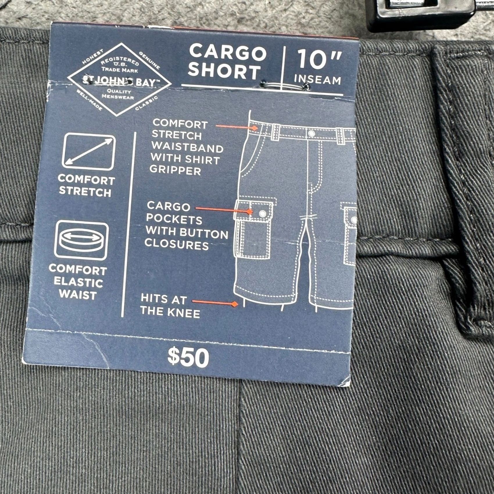Vintage St Johns Bay Mens 48X10 Big Classic Fit Cargo Shorts Gray Flat Front Pocket Mens Big & Tall Casual Workwear Size US 32 / EU 48 - 2 Thumbnail