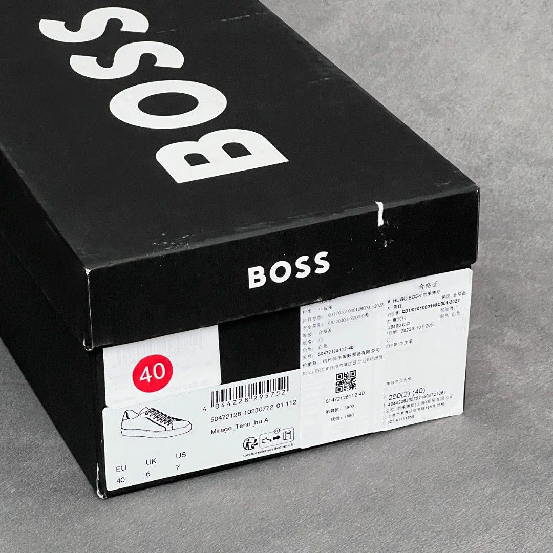 Hugo Boss HUGO BOSS White Full-Grain Leather Lace-Up Sneakers Size US 7 / EU 40 - 9 Thumbnail