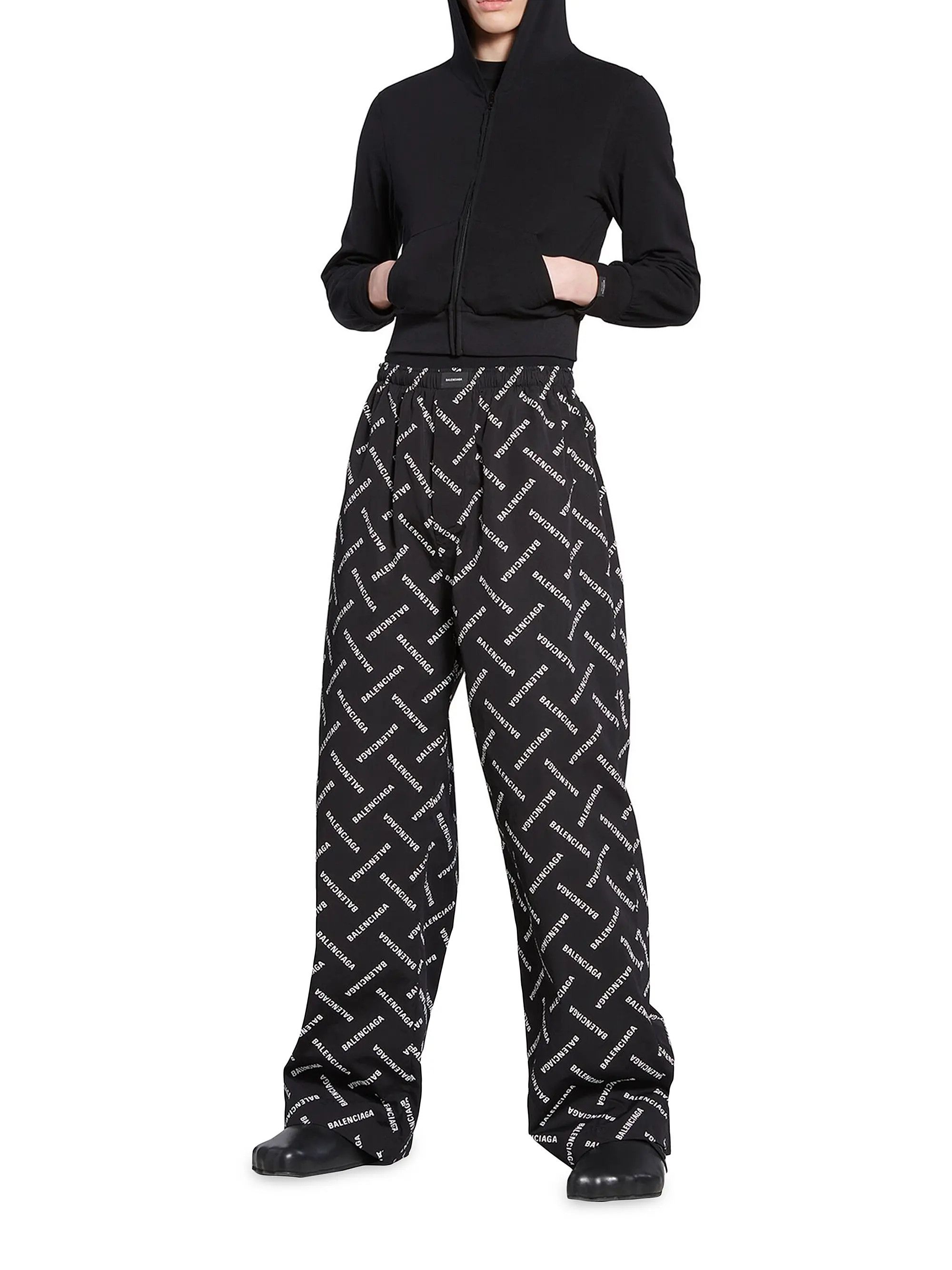 Balenciaga o1srvl11e0925 Bal Diagonal Allover Pyjama Pants in Black Size US 30 / EU 46 - 3 Thumbnail
