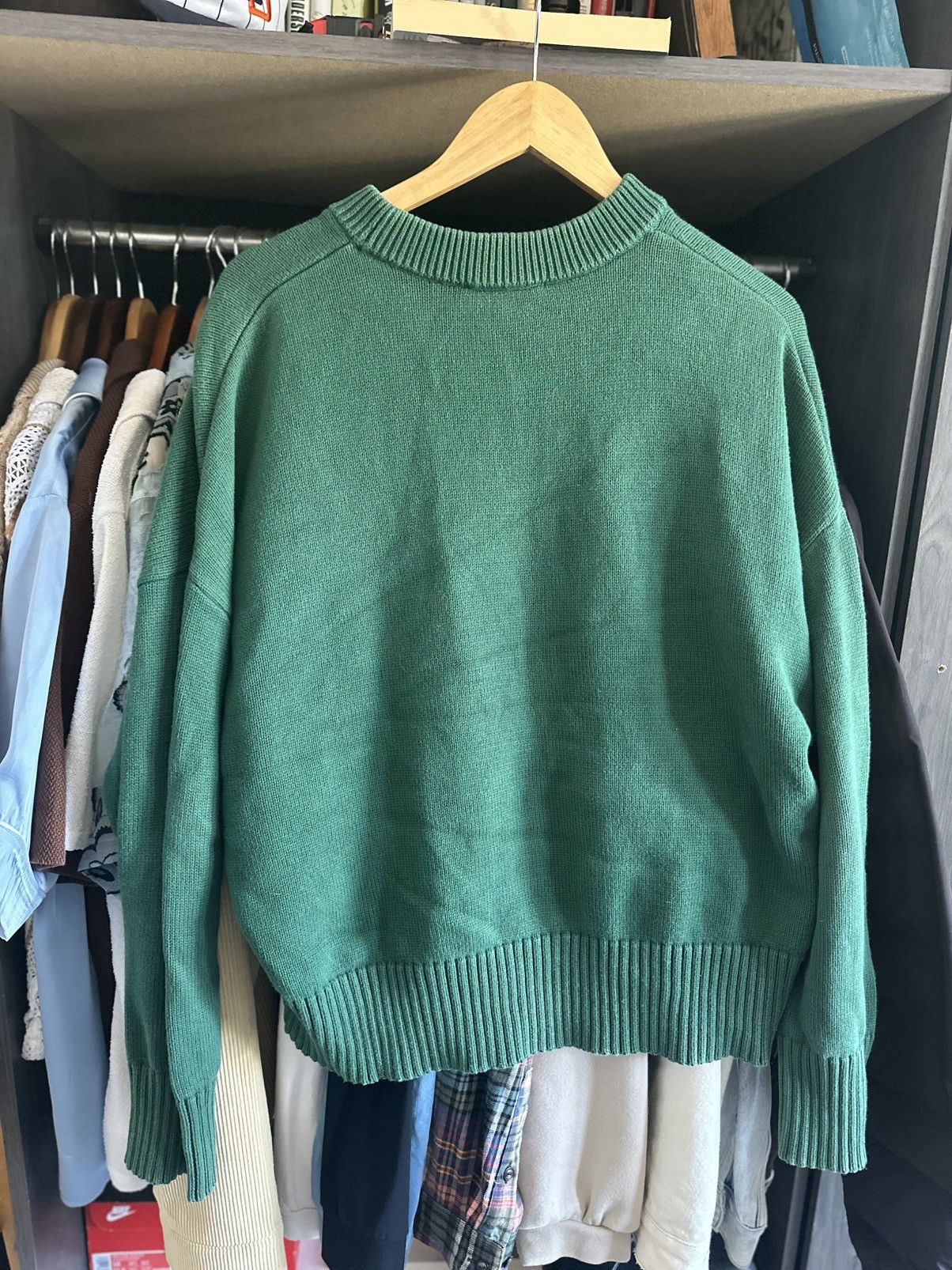 AMI AMI Men’s Green Knit Crewneck Pullover Sweater Red Logo Size US M / EU 48-50 / 2 - 4 Thumbnail