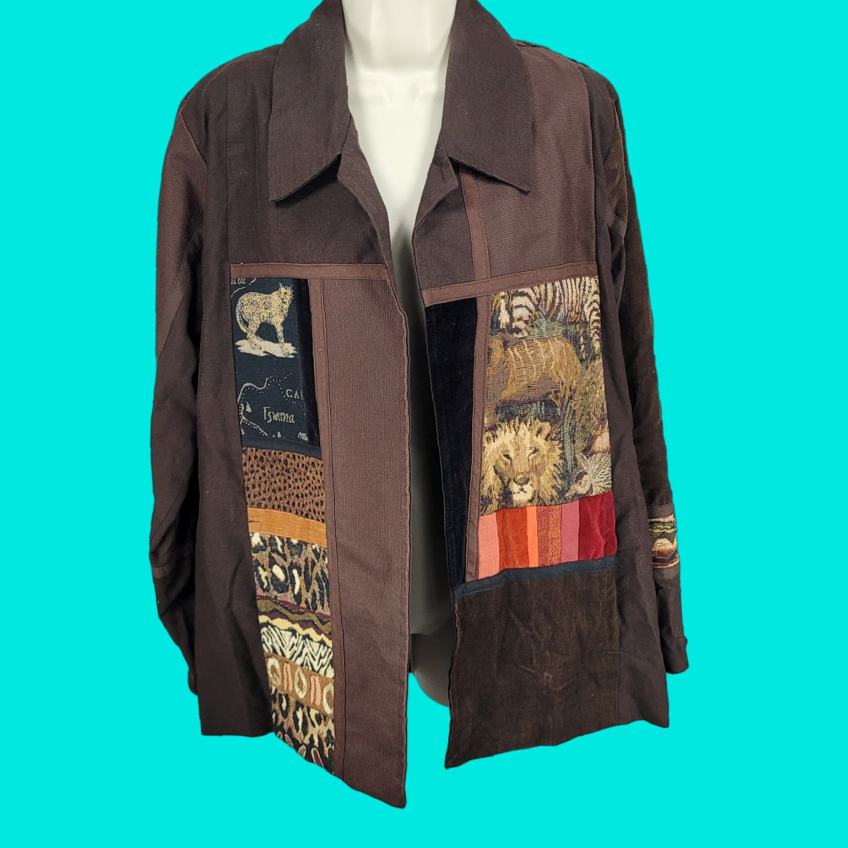 VTG Solveig Cape Town Brown Safari Animals Open Lined Jacket South Africa Small