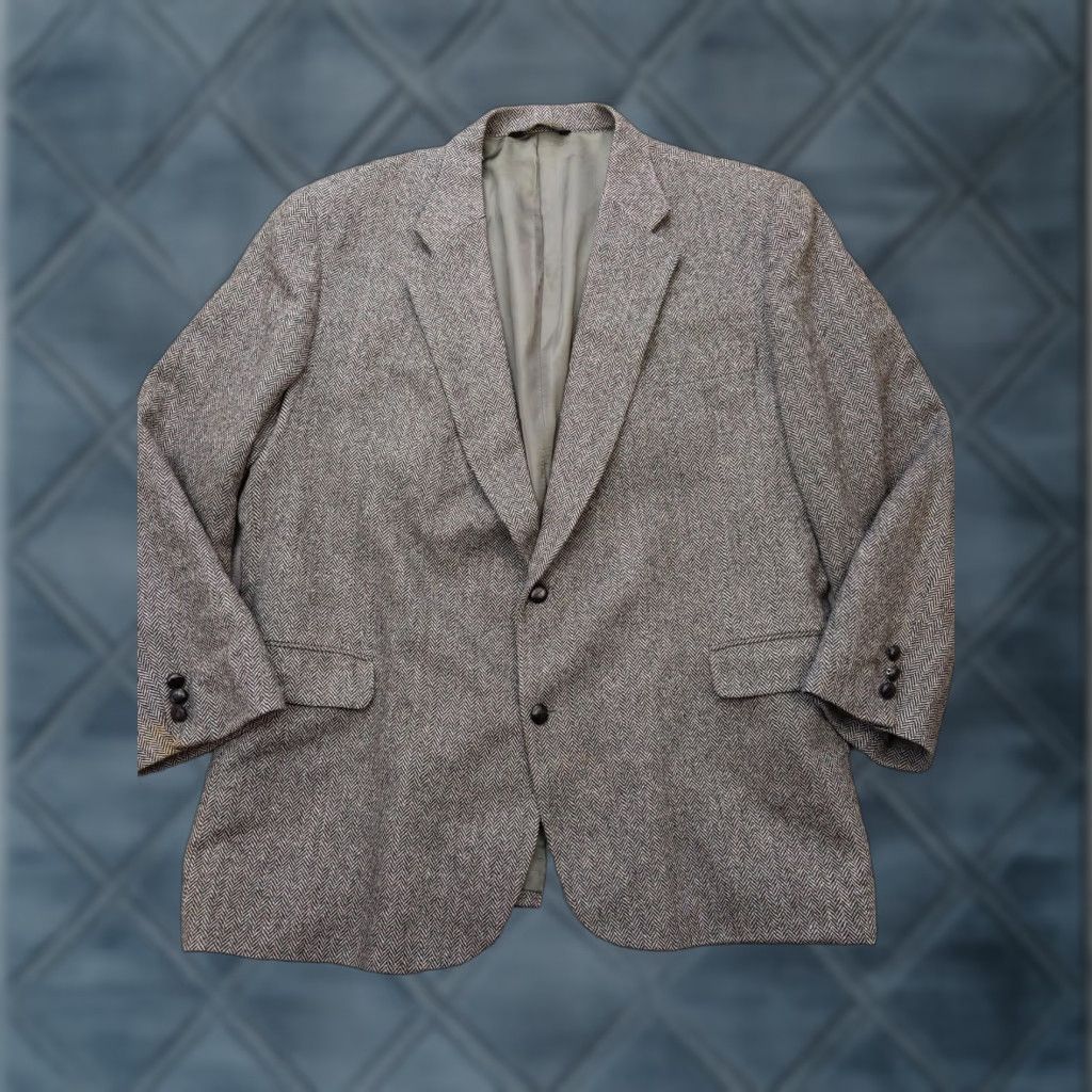 Vintage Rugers Blazer Mens 50 Long Gray Wool Herringbone Tweed Sport Coat Jacket USA Size 50R - 1 Thumbnail