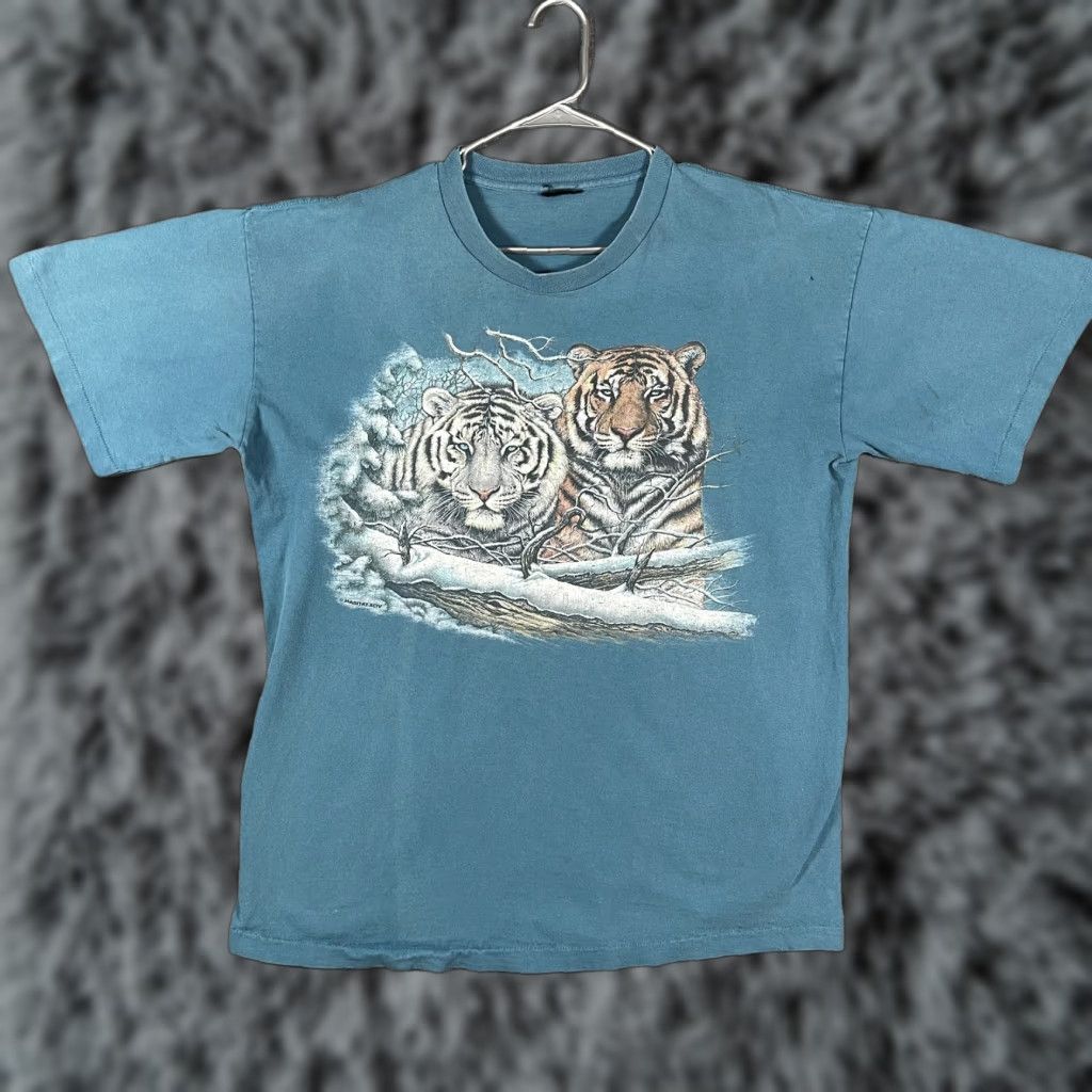 Habitat VINTAGE Habitat Shirt Mens XL Blue Tiger Snow Wildlife Graphic Tee 1994 Size US XL / EU 56 / 4 - 1 Thumbnail