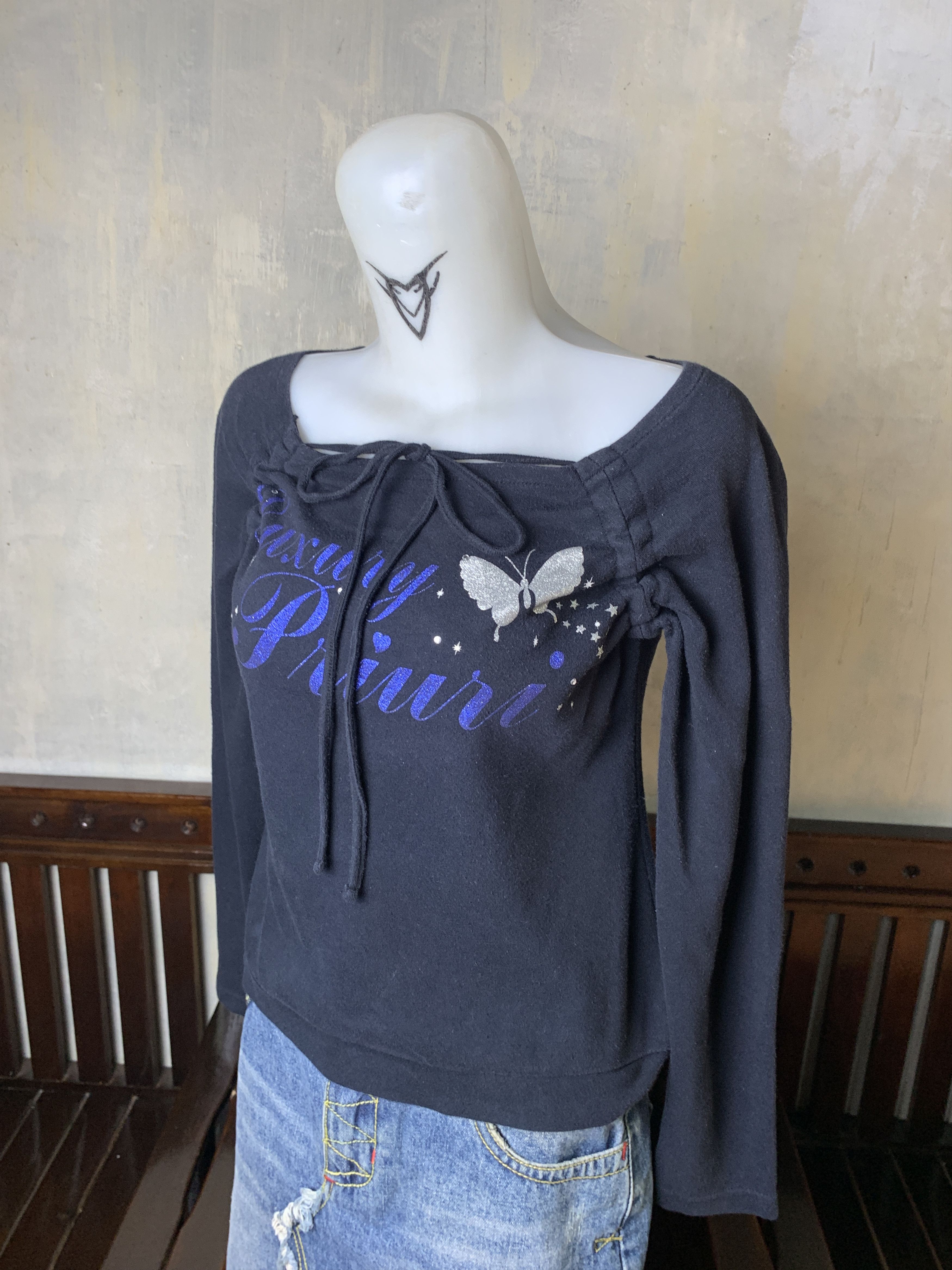 Japanese Brand 2000s Priuri Black Drawstrings Bowtie Tee (M) Size M / US 6-8 / IT 42-44 - 2 Thumbnail