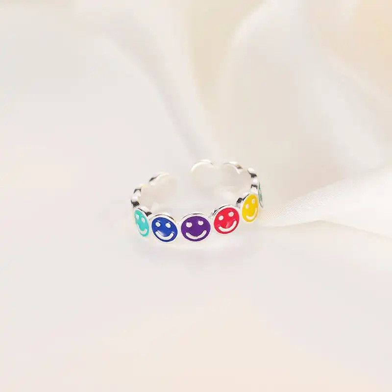 Jewelry Colorful Oil Drip Smiling Face Ring Size ONE SIZE - 3 Thumbnail