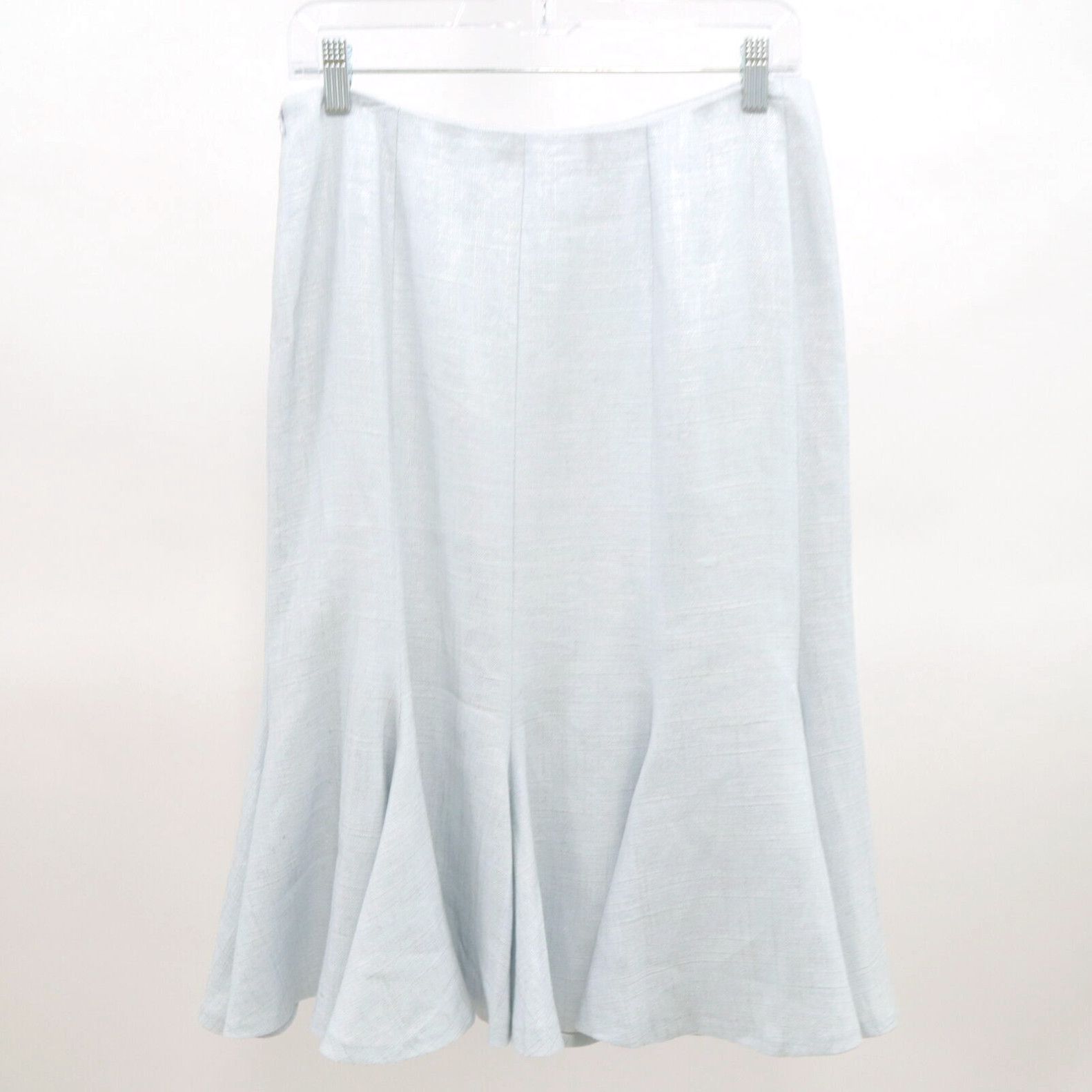 image of Ralph Laurent Collection Linen Midi Skirt Womens 8 Light Blue in White (Size 30)