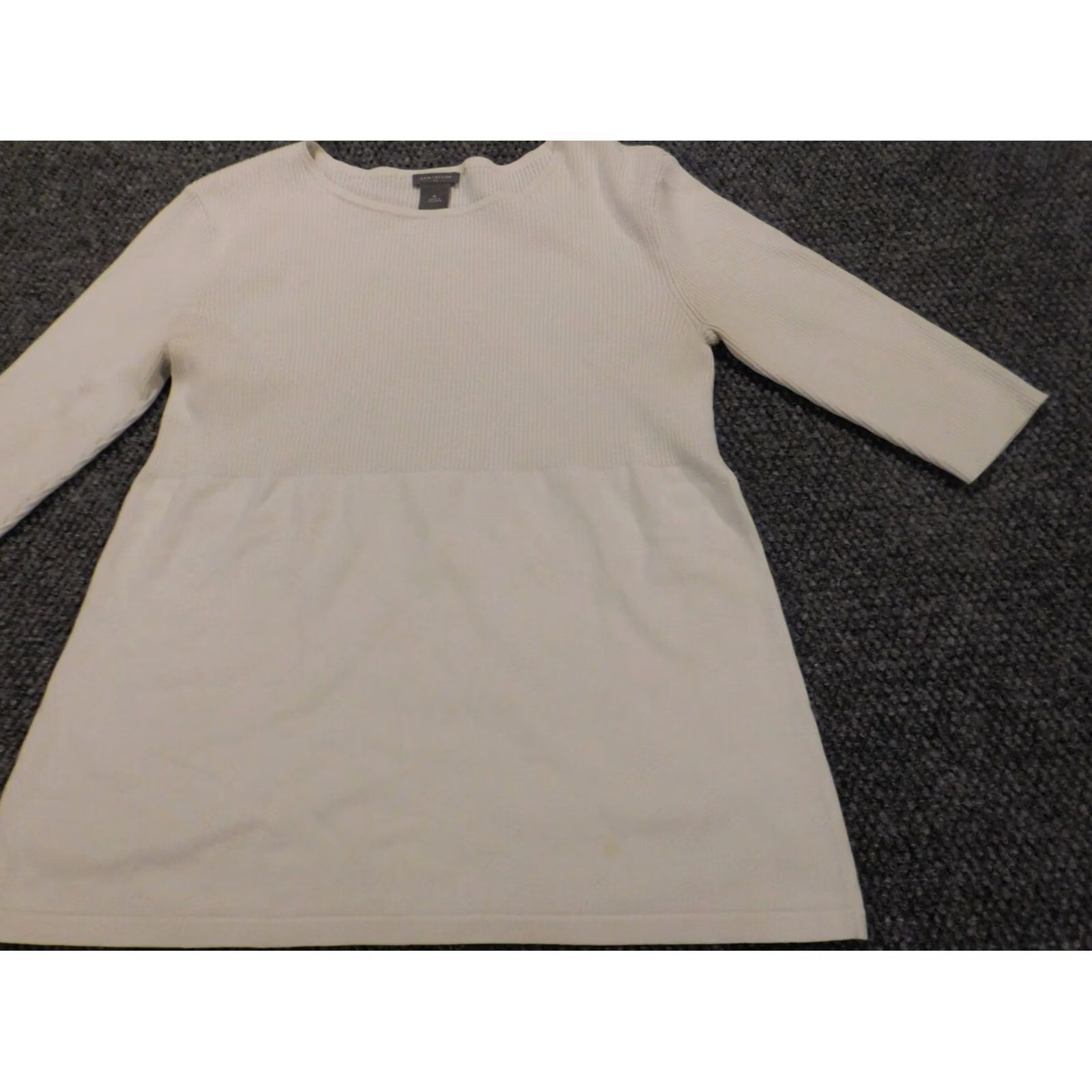 Ann Taylor Ann Taylor Womens Sweater M White pullover Crew Neck Cable-Knit Knit Stretch Casual Regular Size M / US 6-8 / IT 42-44 - 3 Thumbnail
