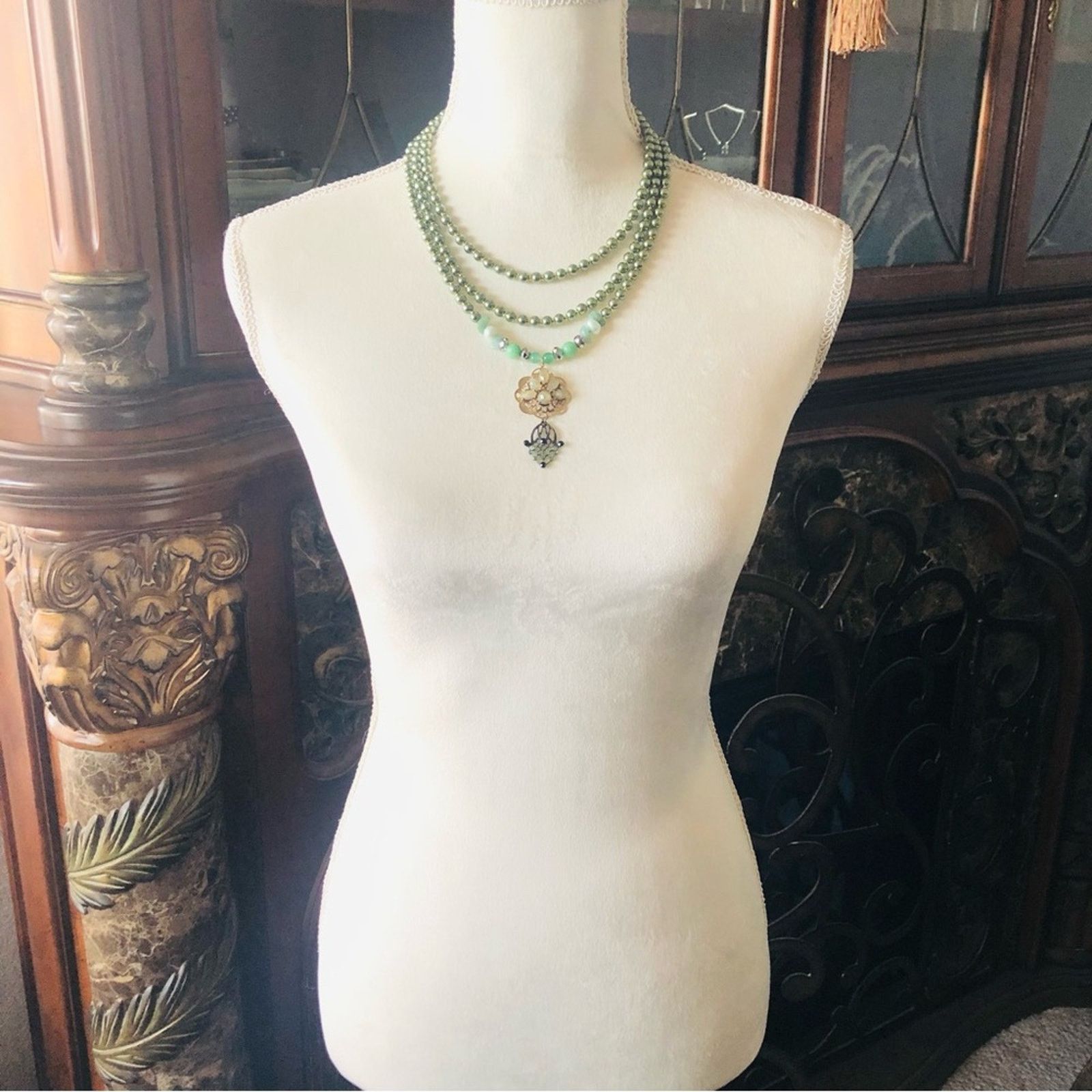 Handmade Handcrafted repurpose aventurine Czech glass Pearl necklace Size ONE SIZE - 6 Thumbnail